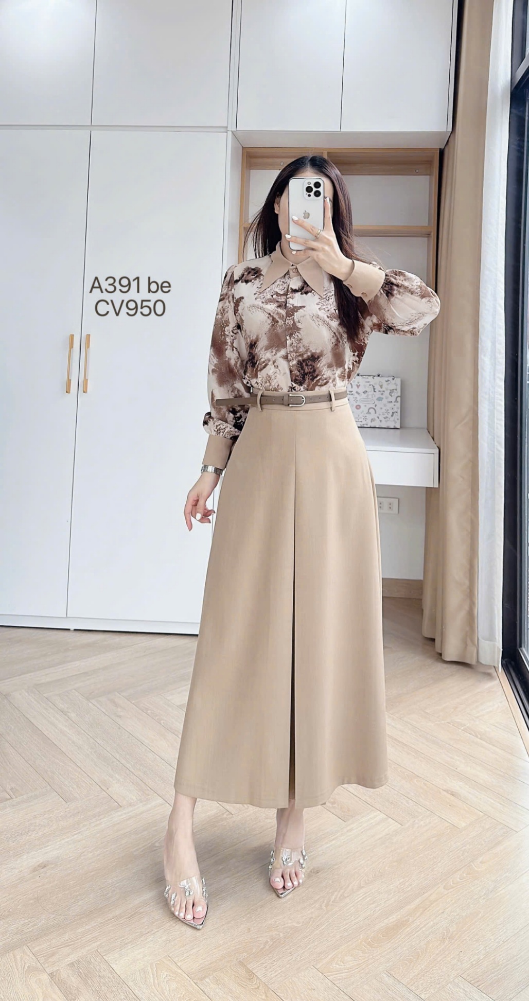 A391 áo loang hoa cổ phối