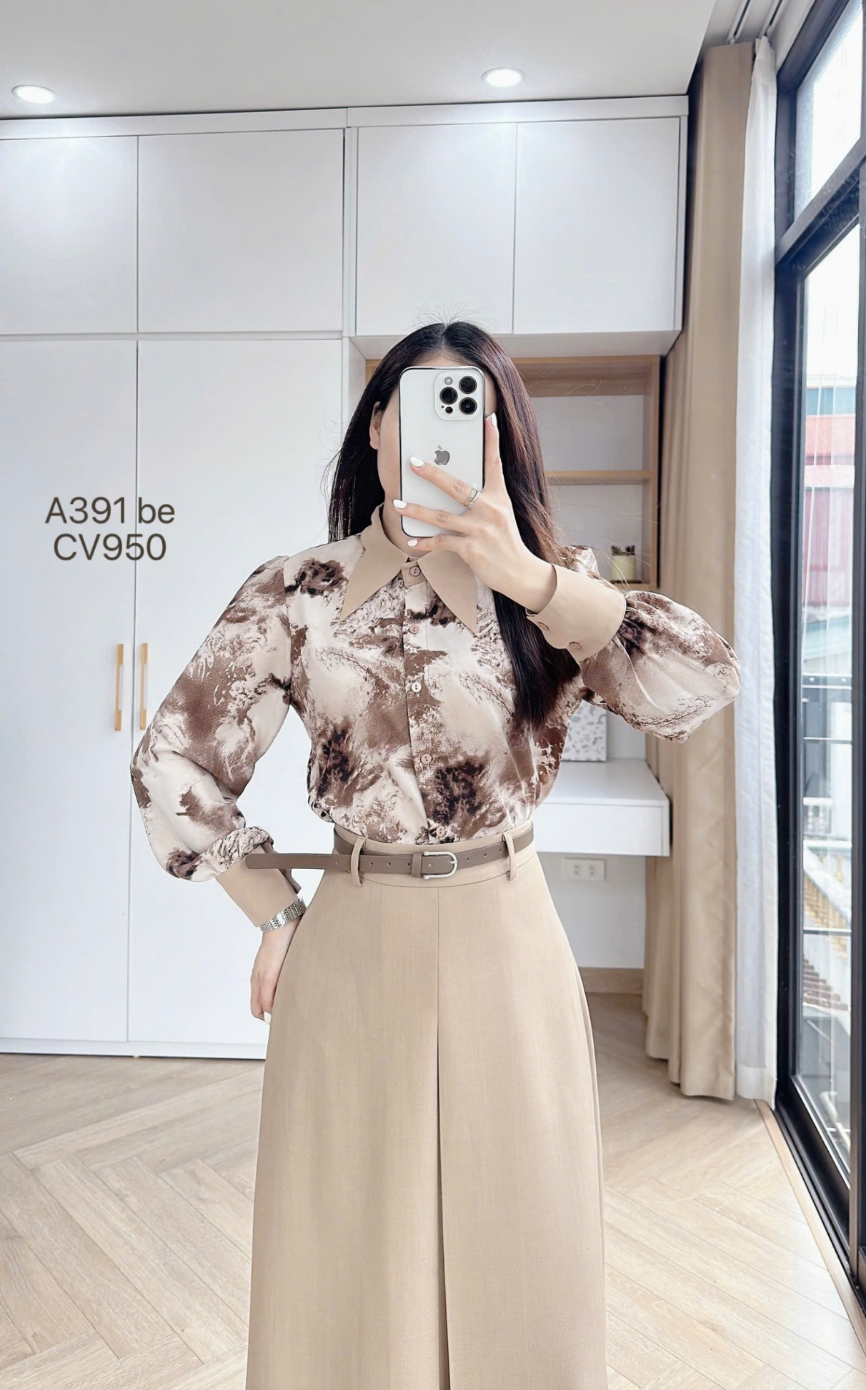 A391 áo loang hoa cổ phối