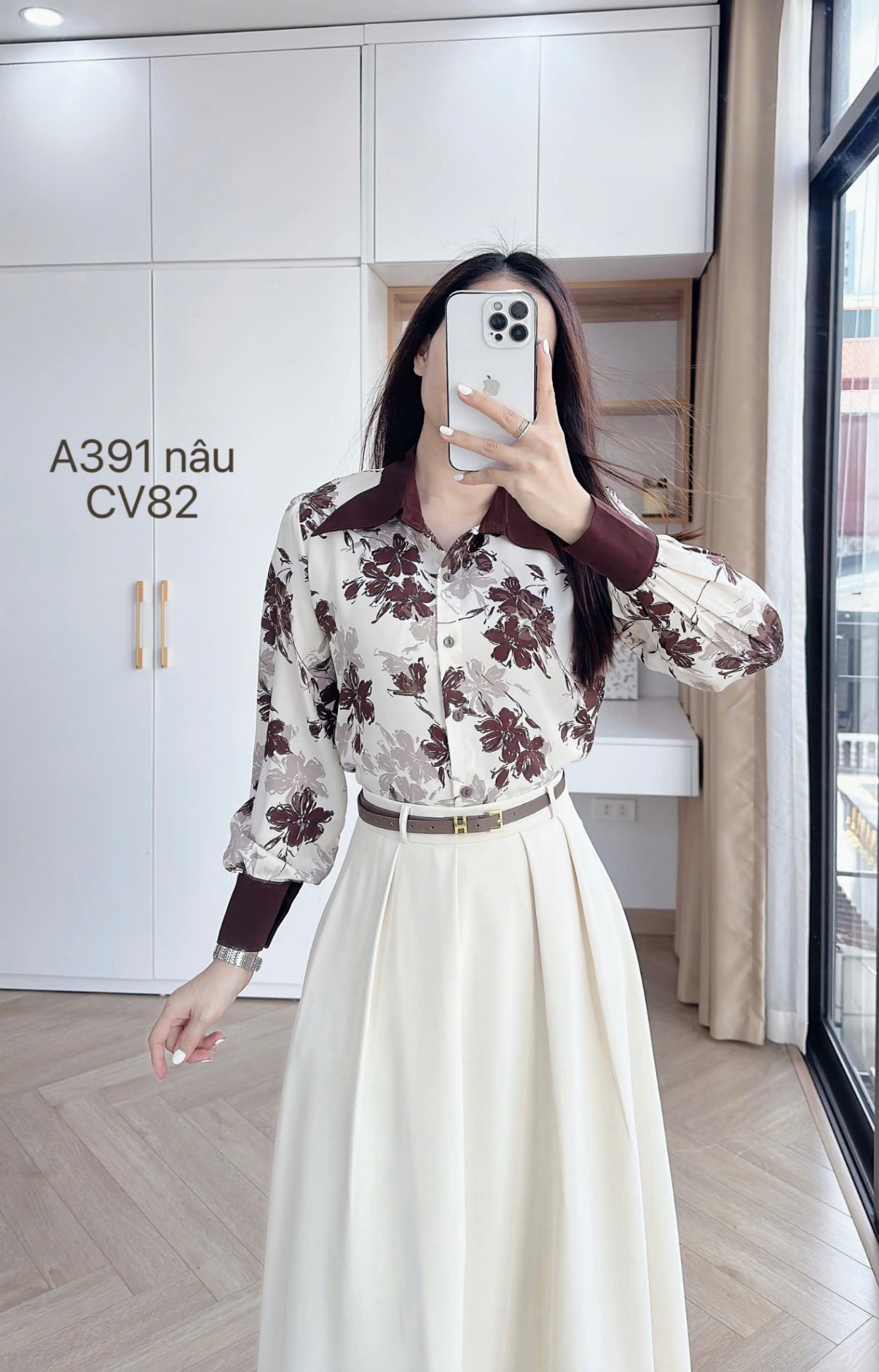 A391 áo loang hoa cổ phối