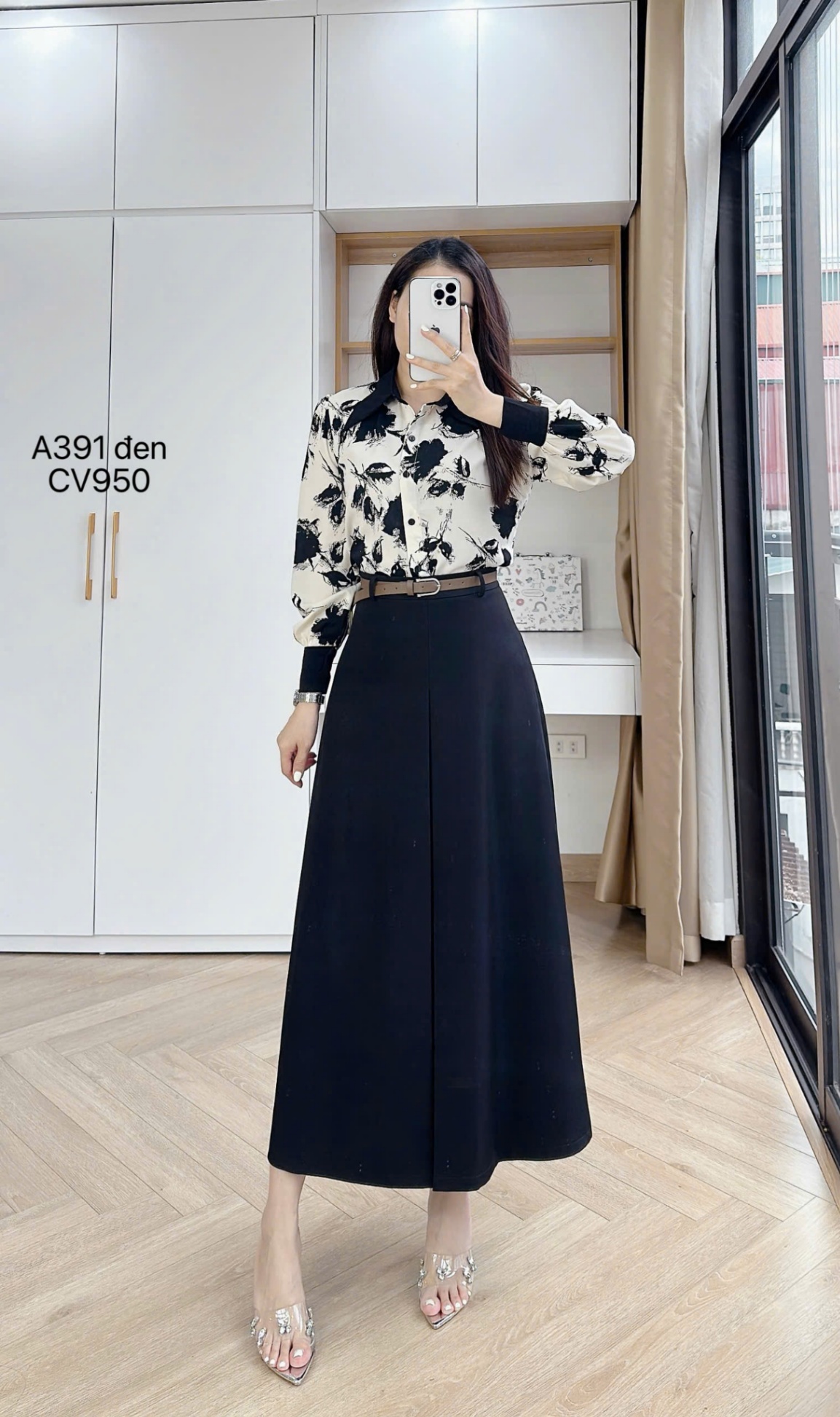 A391 áo loang hoa cổ phối