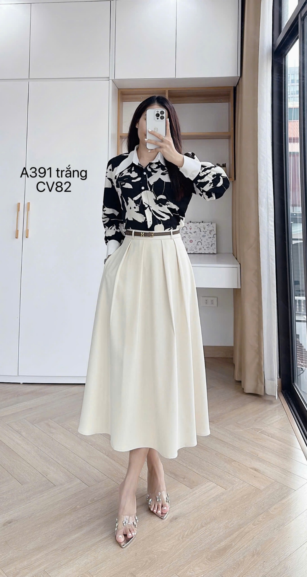 A391 áo loang hoa cổ phối