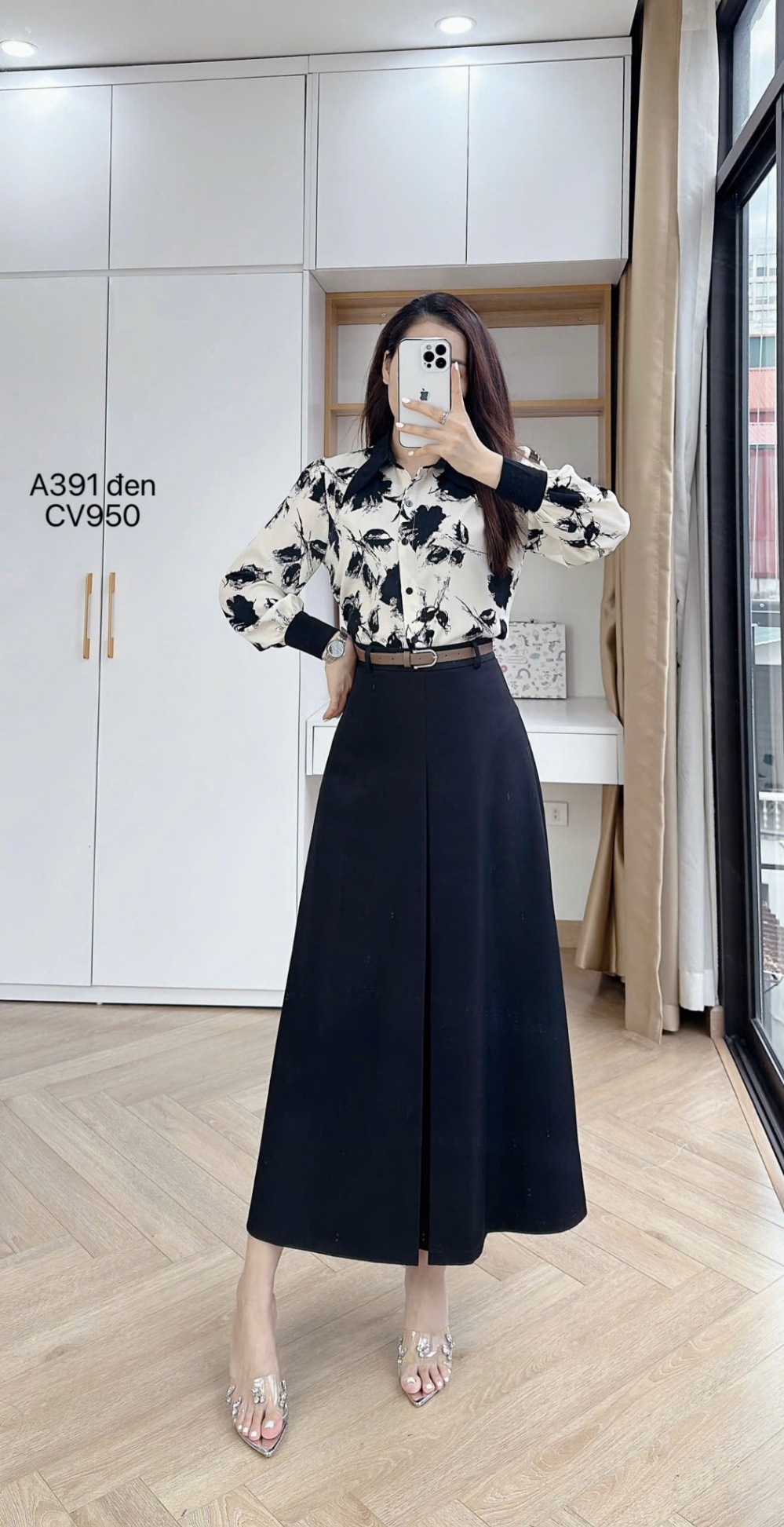 A391 áo loang hoa cổ phối