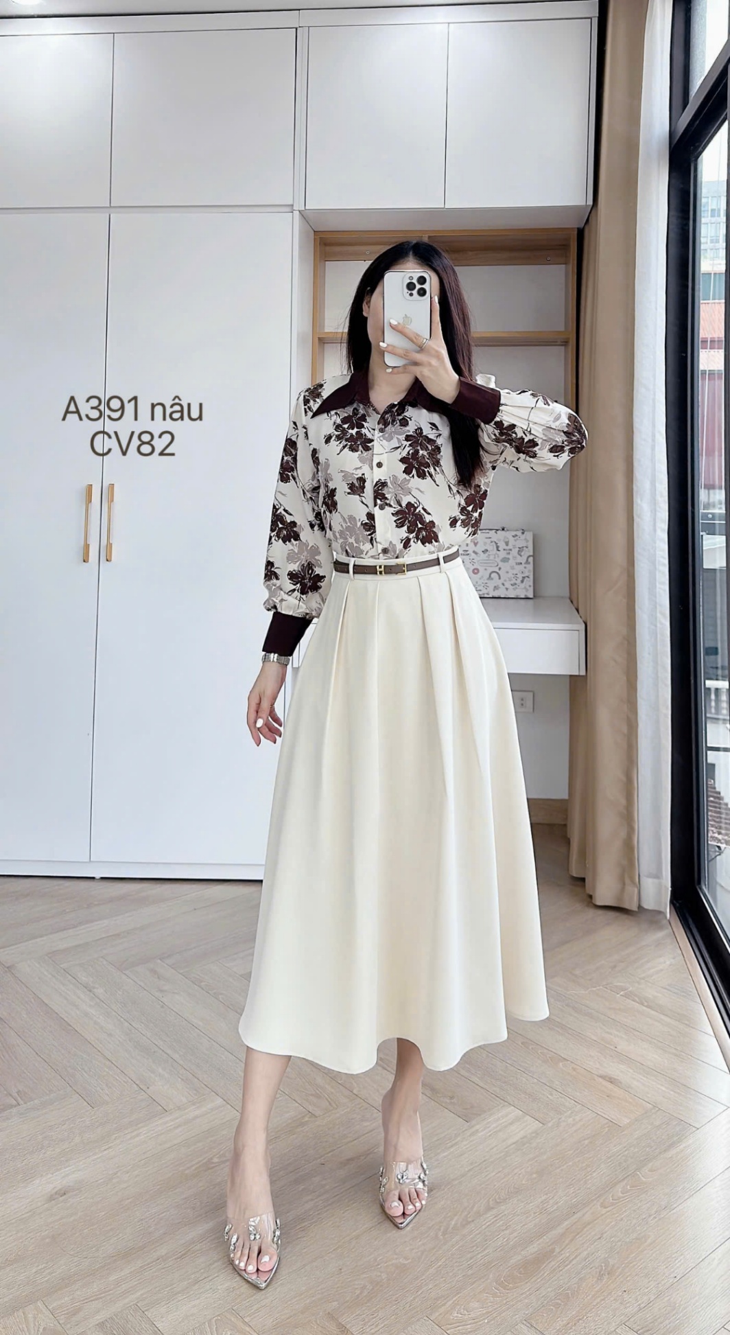 A391 áo loang hoa cổ phối