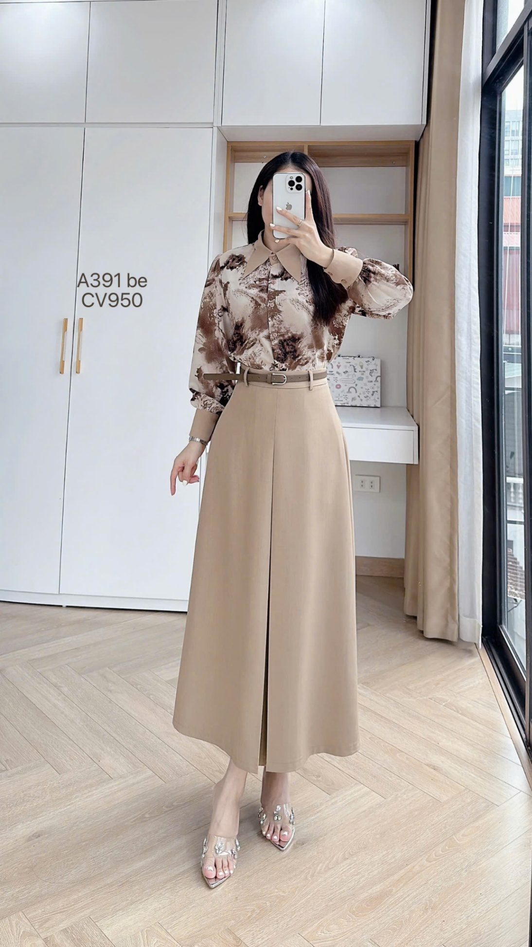 A391 áo loang hoa cổ phối
