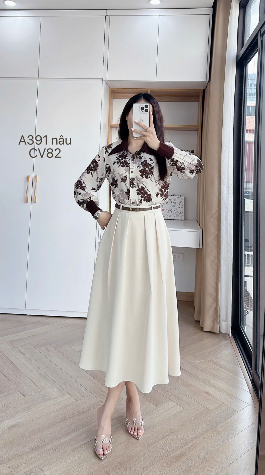 A391 áo loang hoa cổ phối