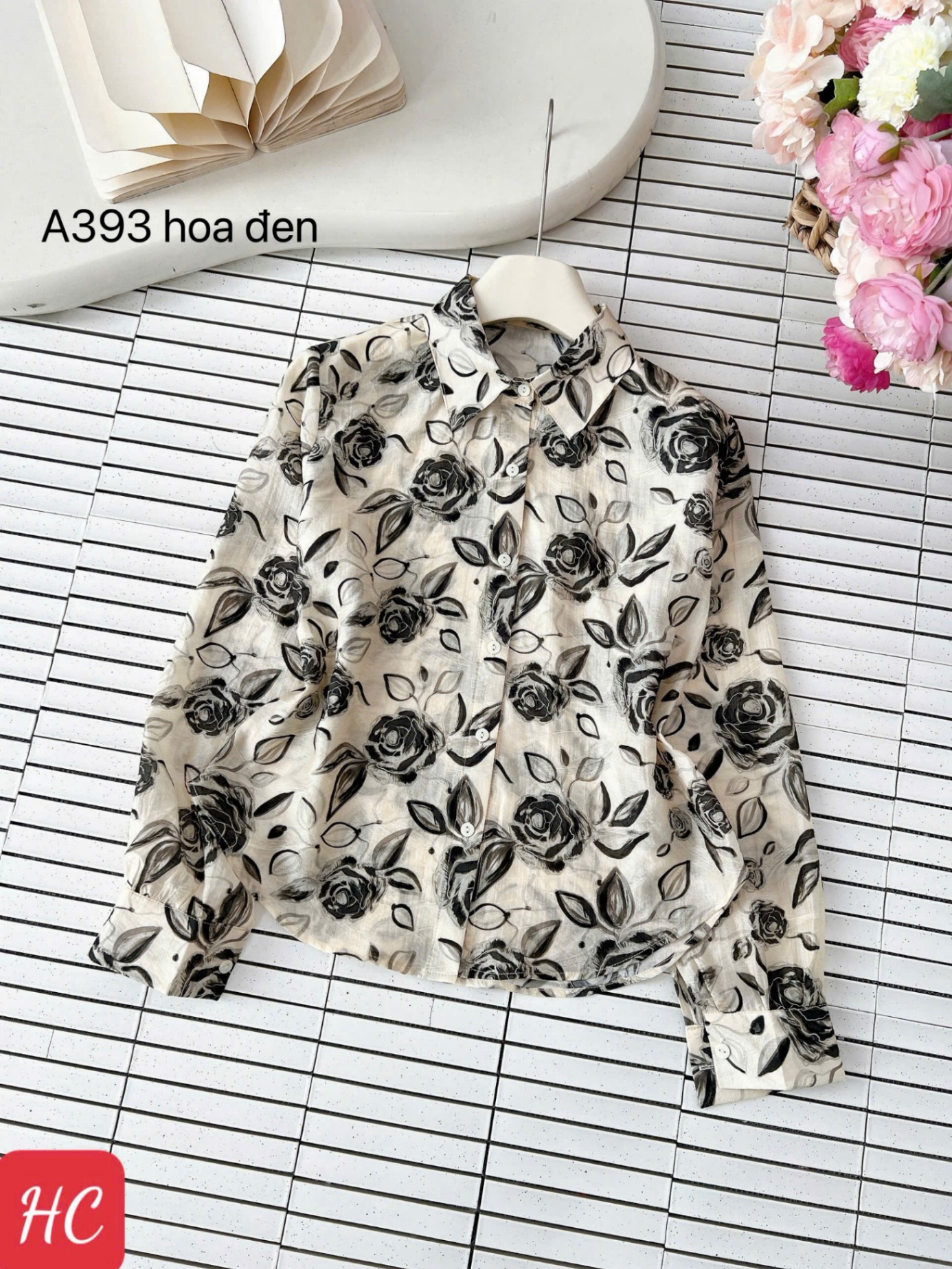 A393 áo hoa dài tay