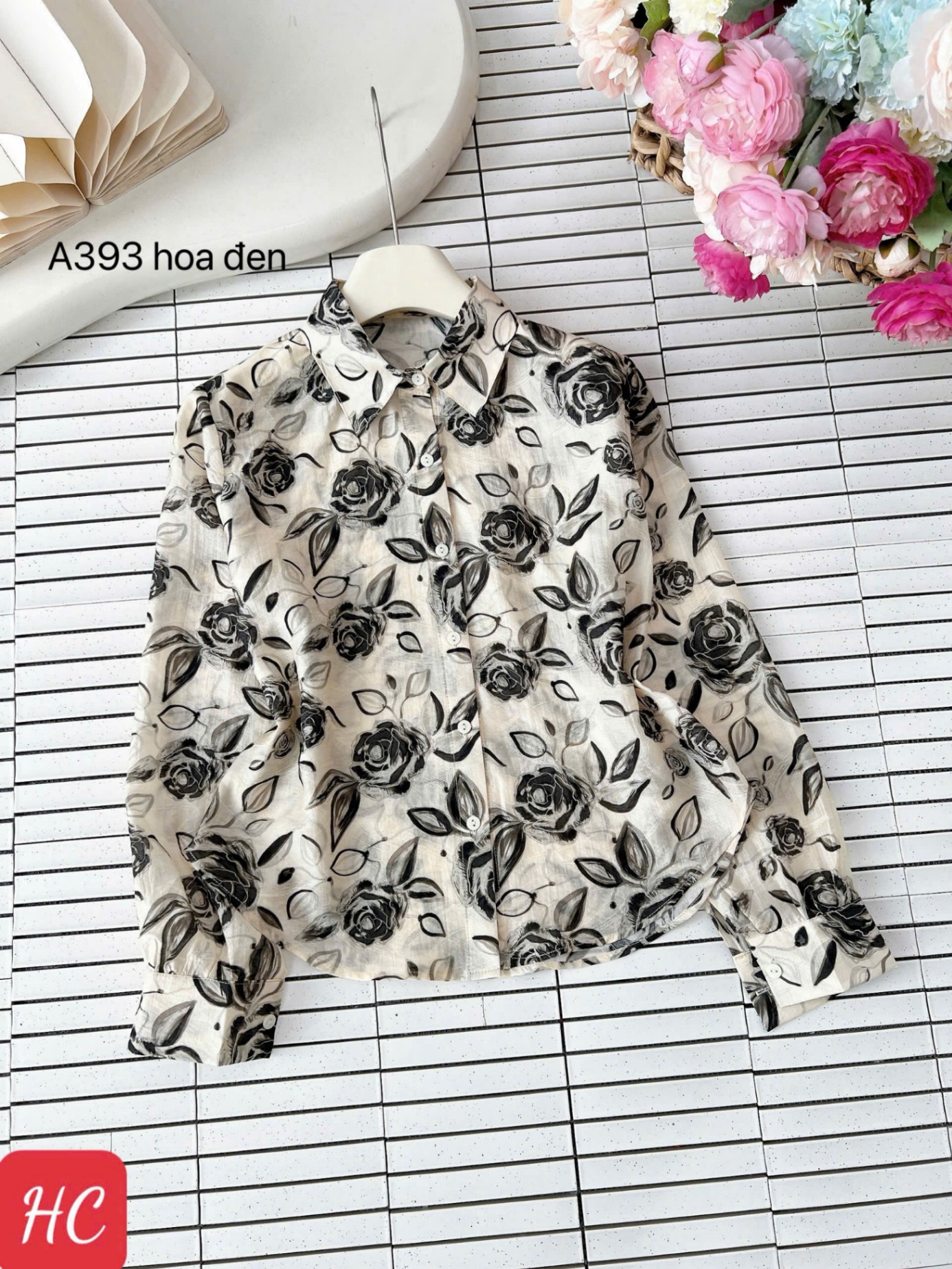 A393 áo hoa dài tay