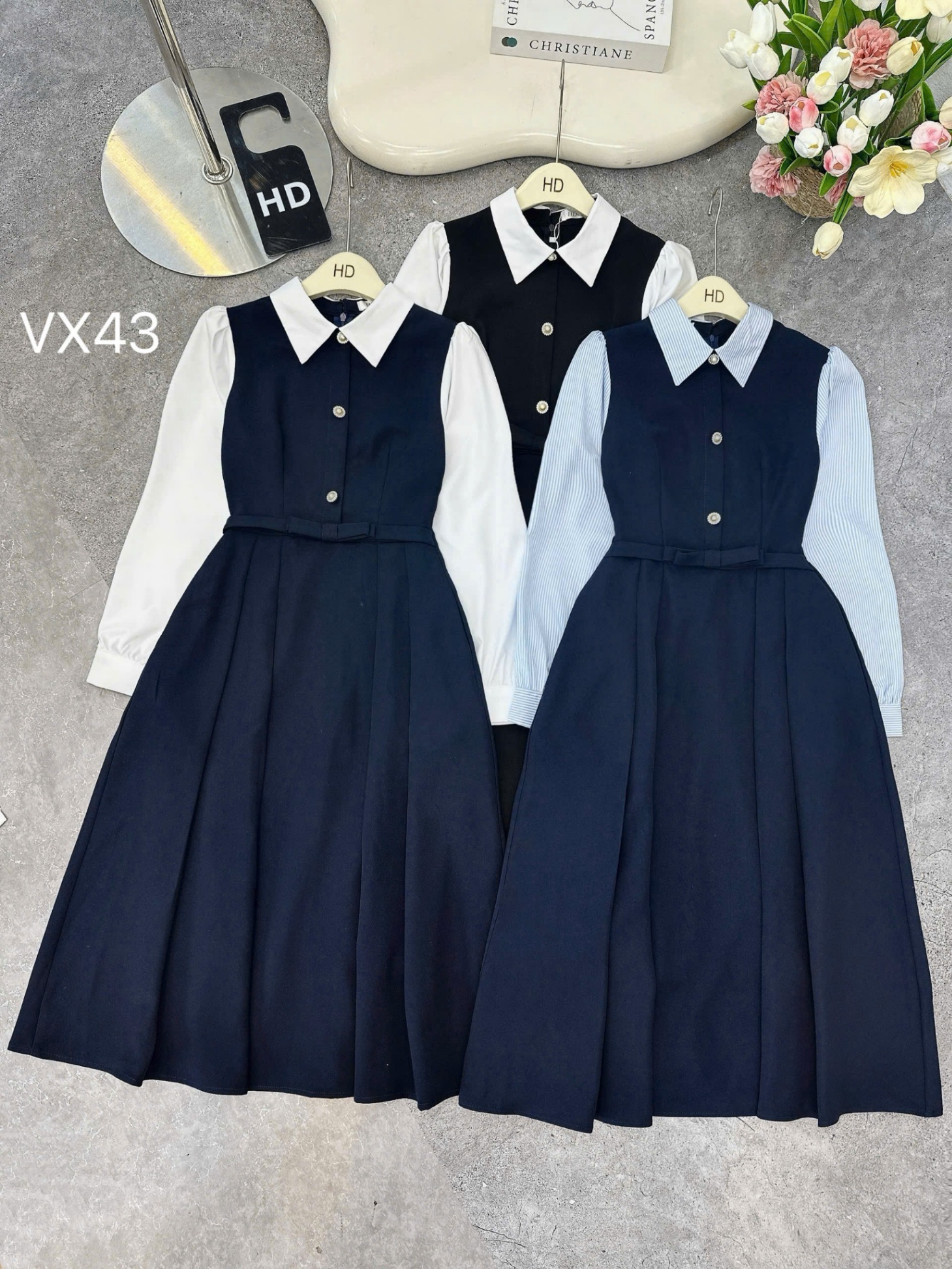 VX43 váy dài tay cổ đức