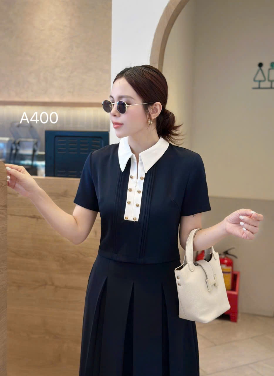 A400 áo kí giả ly nhỏ cúc vàng