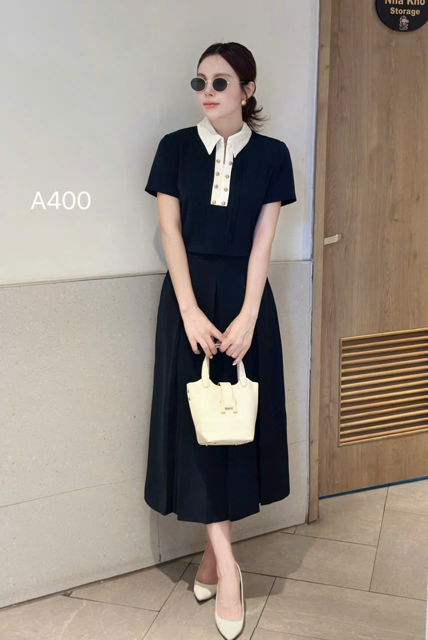 A400 áo kí giả ly nhỏ cúc vàng