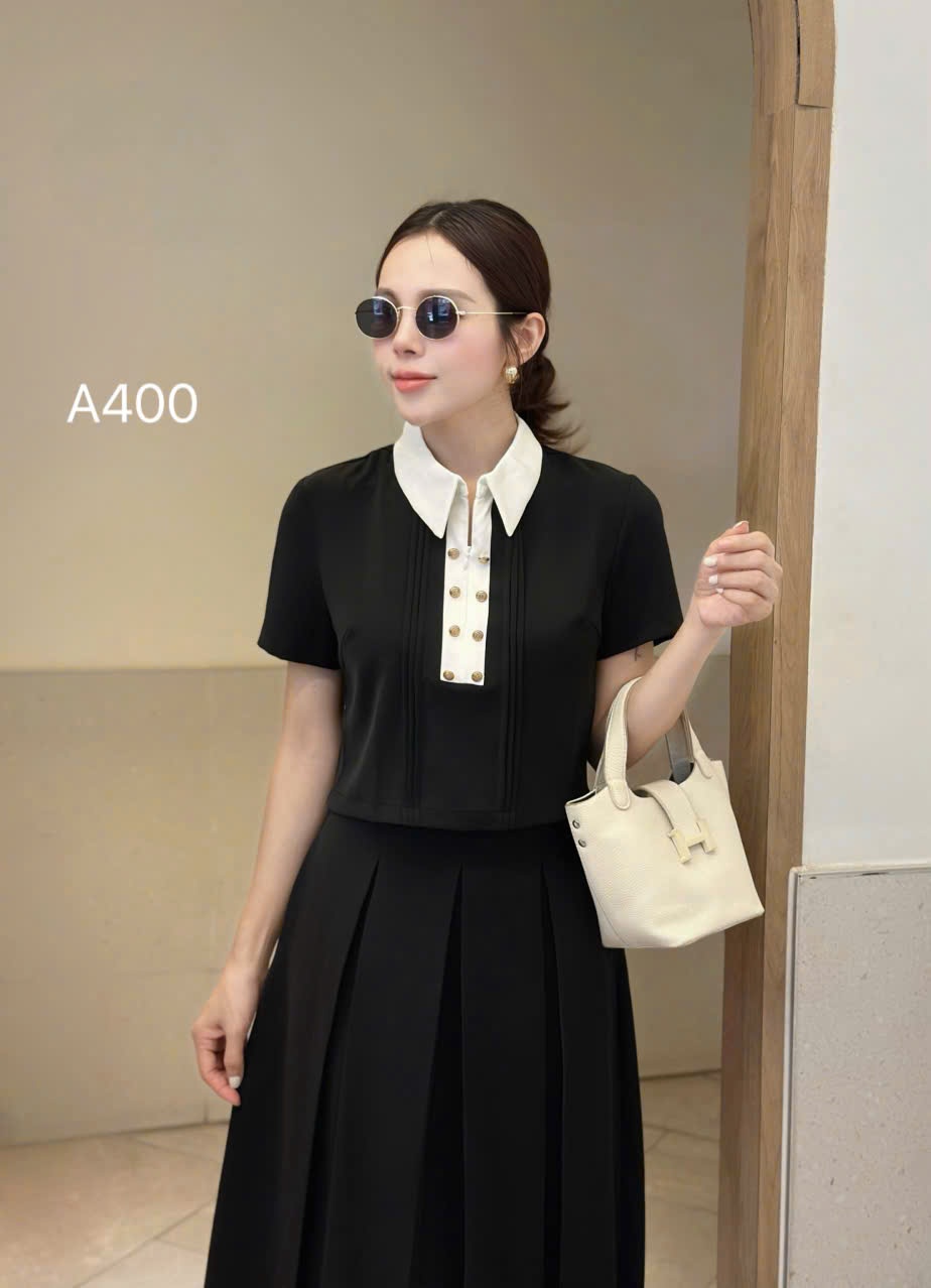 A400 áo kí giả ly nhỏ cúc vàng