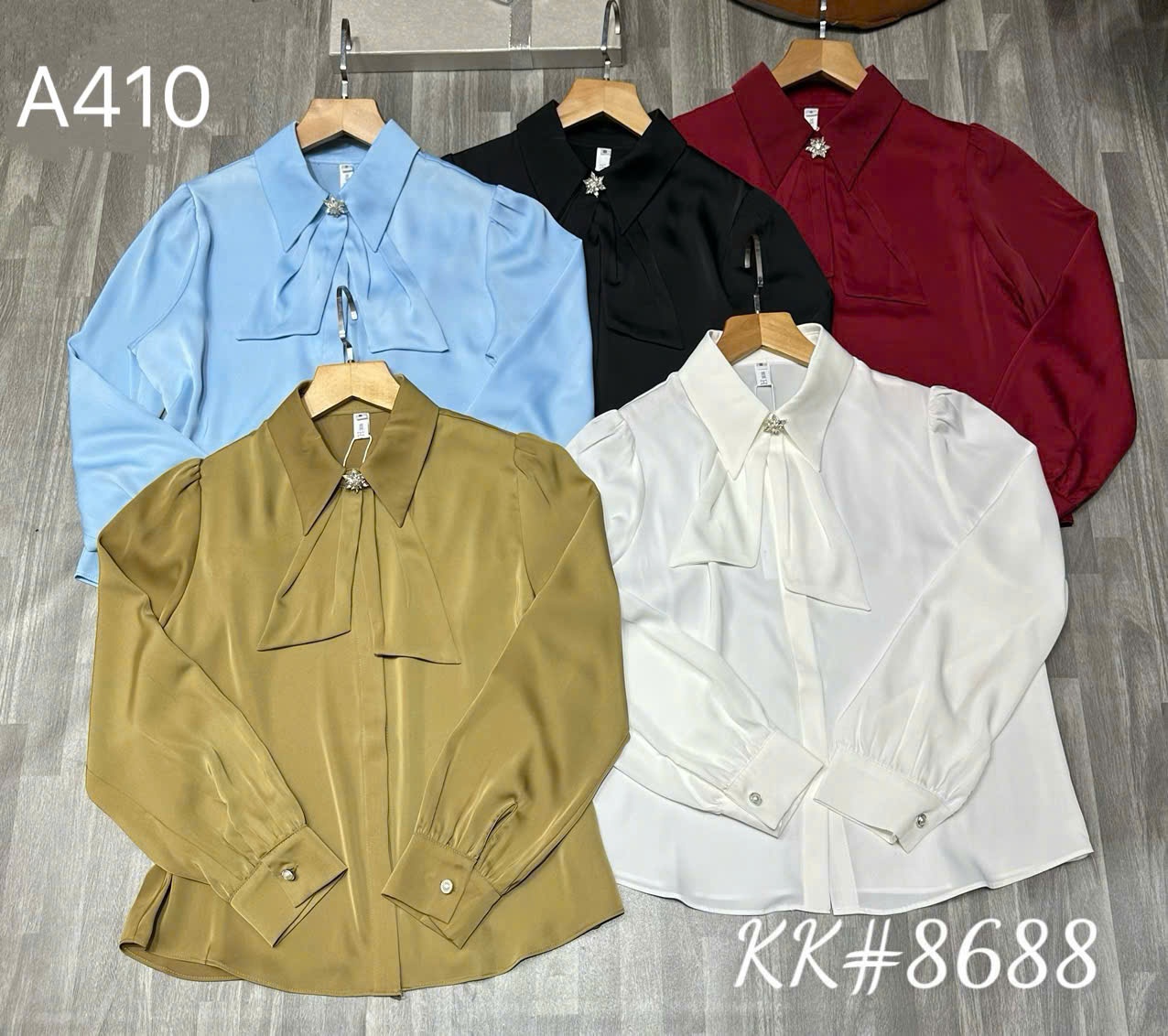 A410 áo lụa QC cổ tag đá hoa