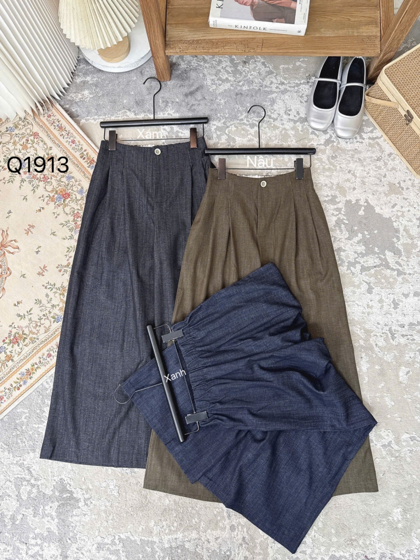 Q1913 quần giả bò ống rộng