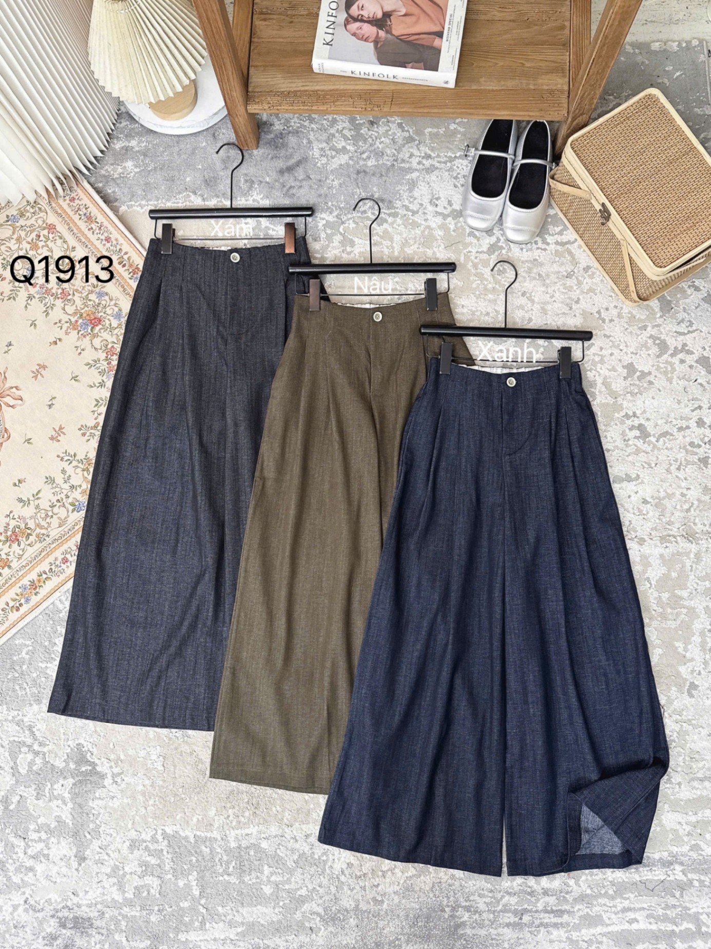 Q1913 quần giả bò ống rộng
