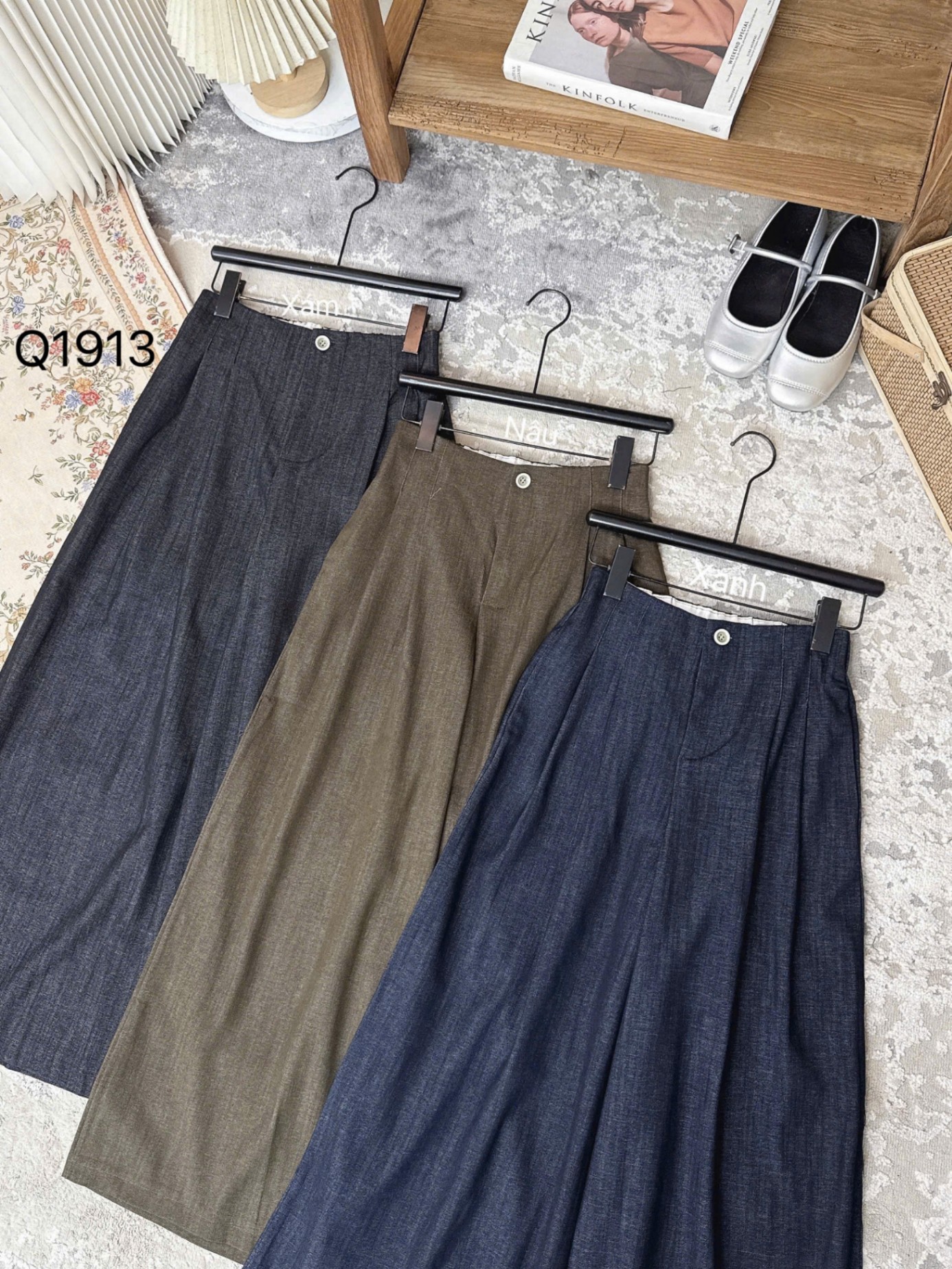 Q1913 quần giả bò ống rộng