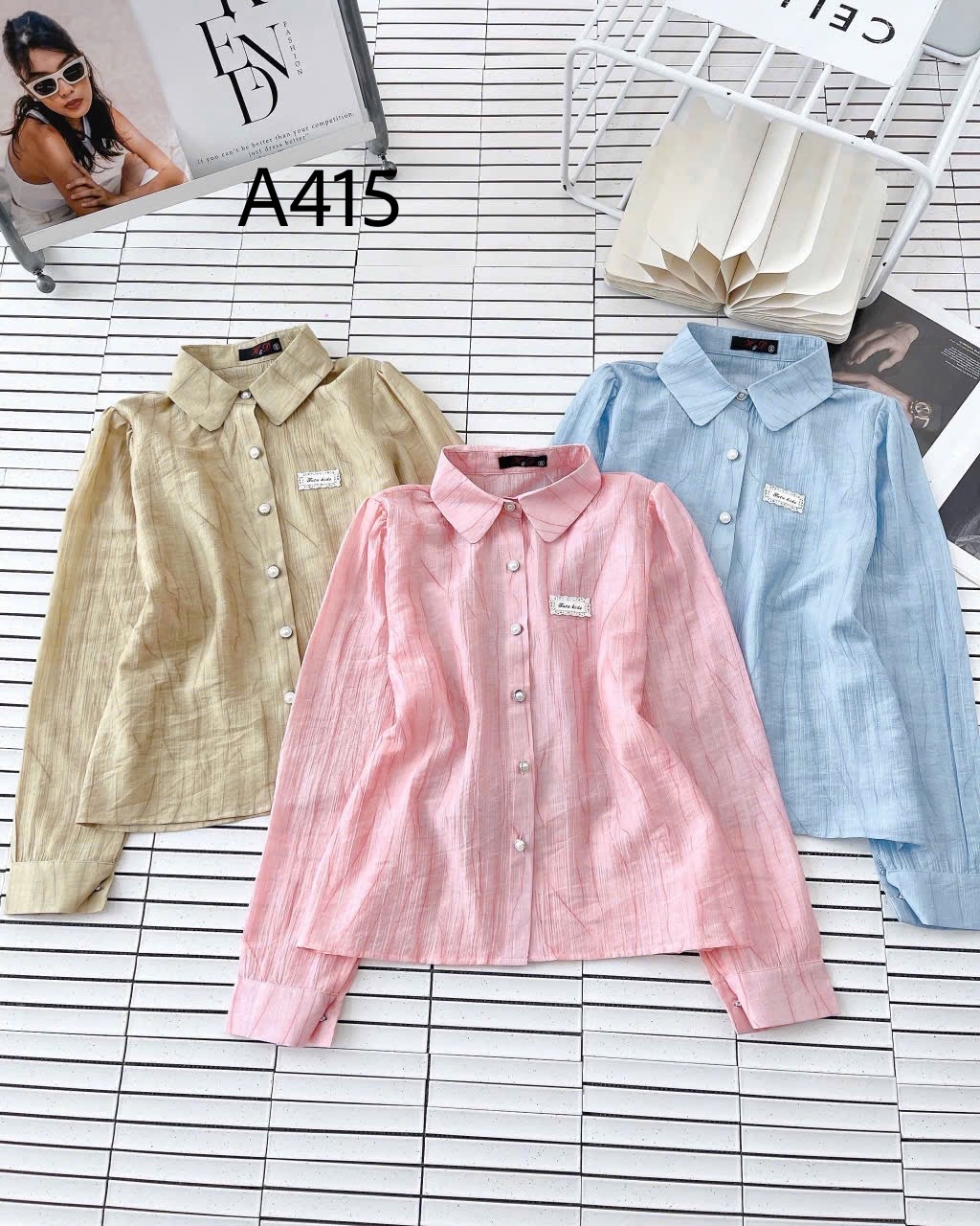A415 Áo sơ mi tay dài cúc ngọc