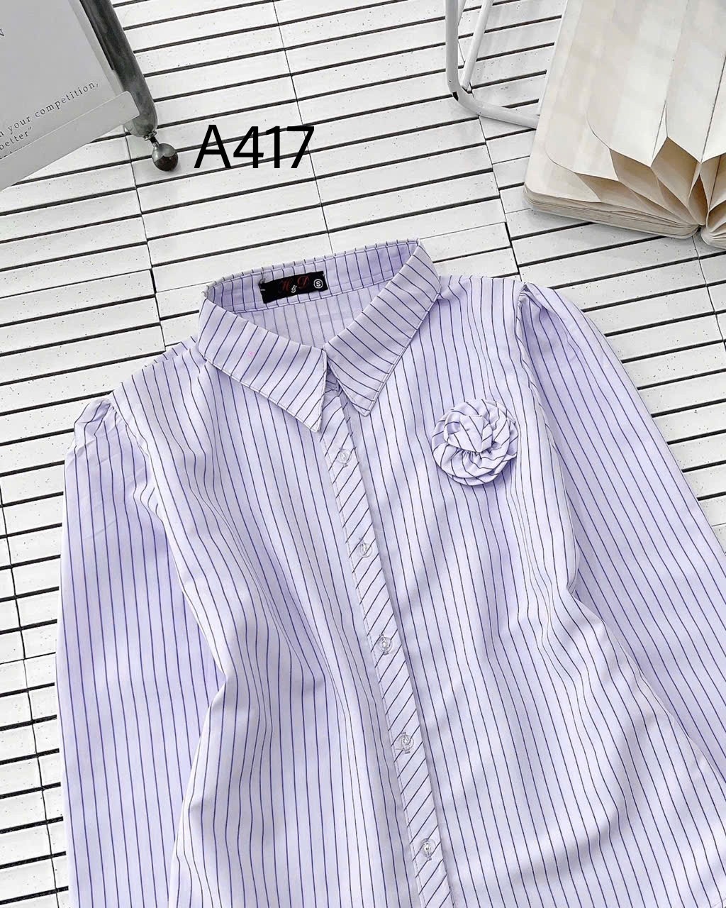 A417 Áo sơ mi kẻ tay dài hoa cuộn