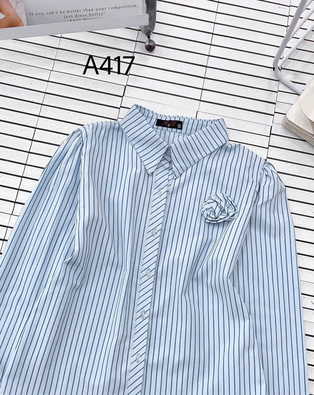 A417 Áo sơ mi kẻ tay dài hoa cuộn