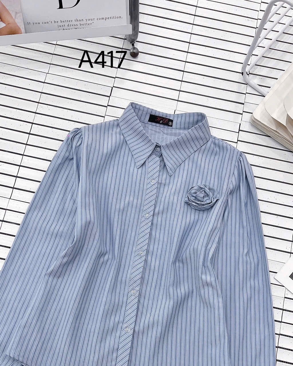 A417 Áo sơ mi kẻ tay dài hoa cuộn