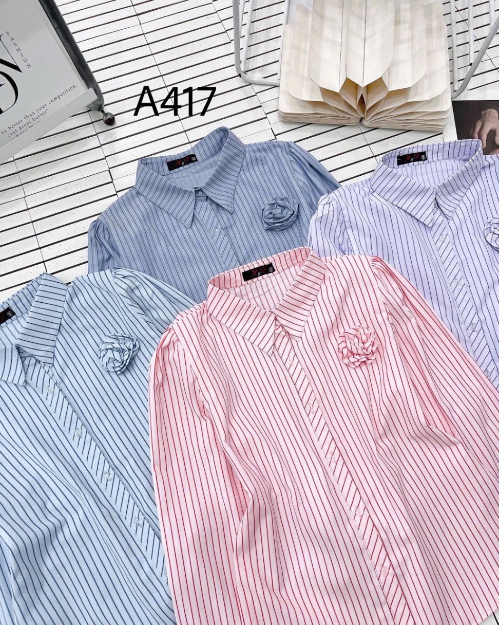 A417 Áo sơ mi kẻ tay dài hoa cuộn