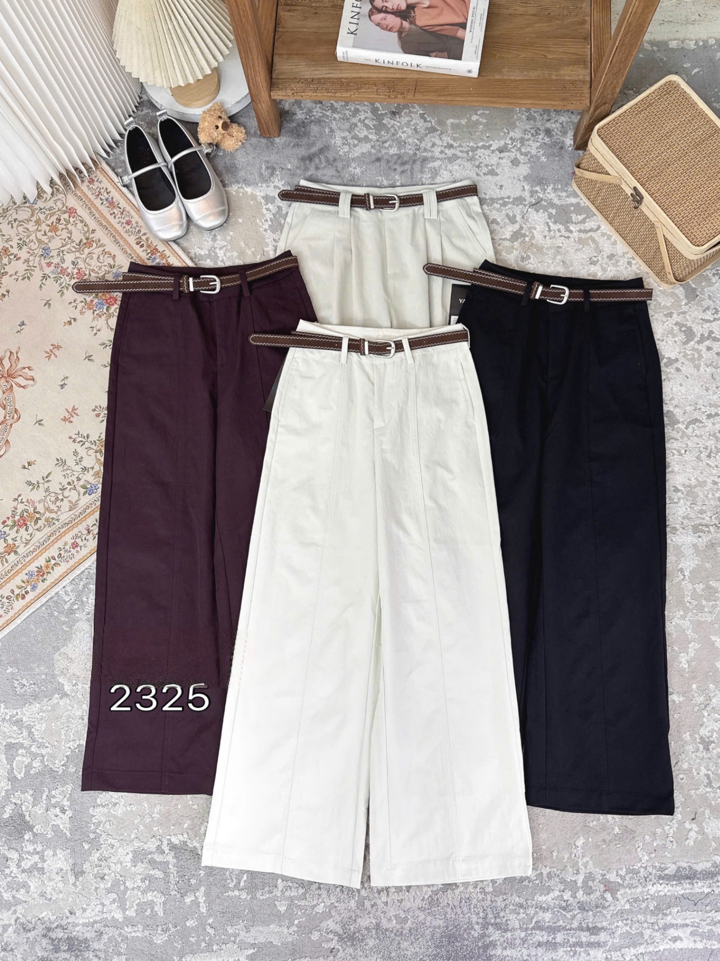 Q2325 Quần xuông may ly kèm đai