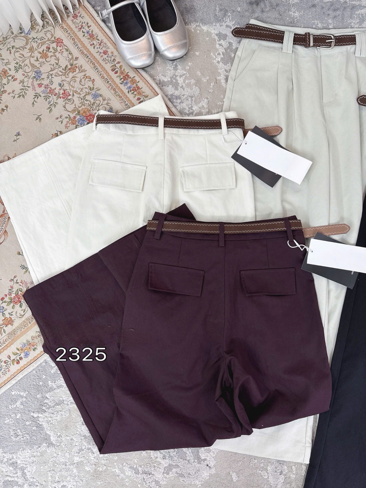 Q2325 Quần xuông may ly kèm đai