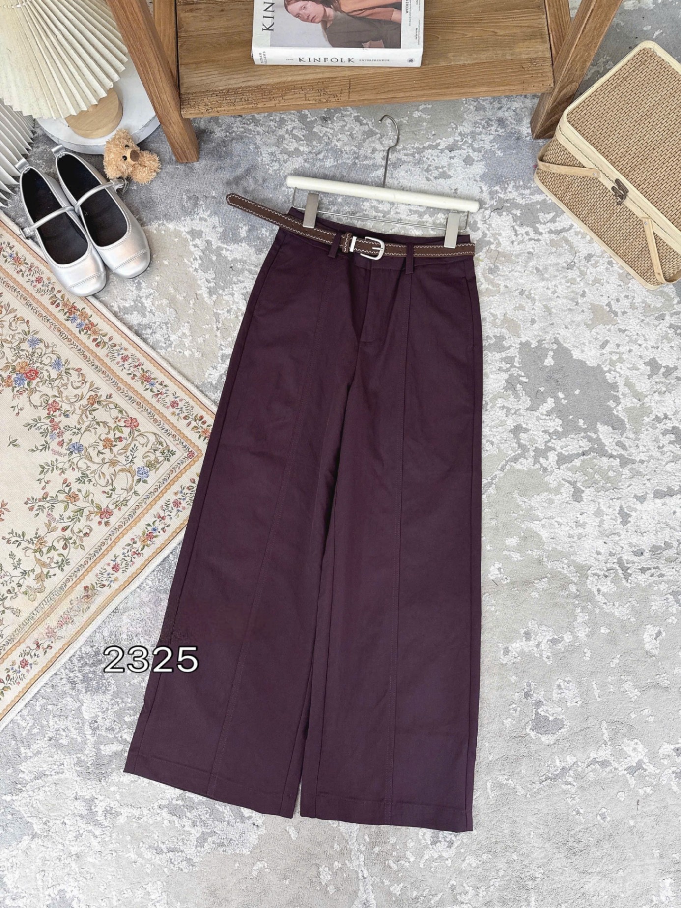 Q2325 Quần xuông may ly kèm đai