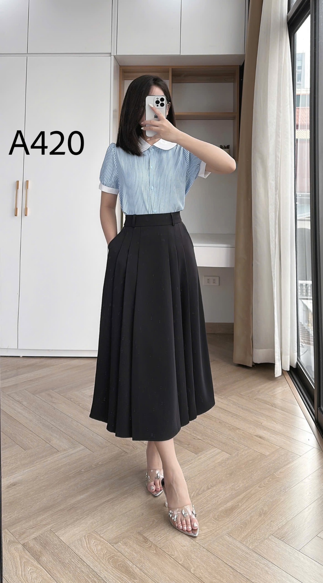 A420 Áo sơ mi kẻ cổ tròn