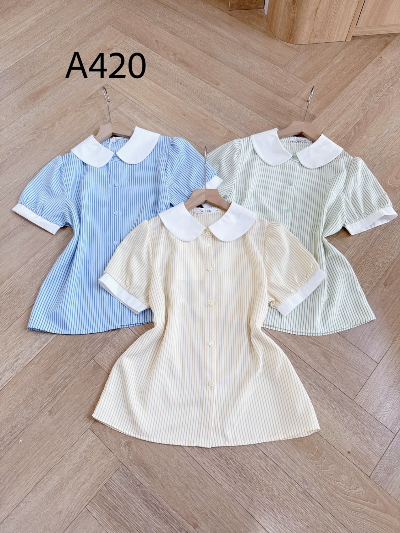 A420 Áo sơ mi kẻ cổ tròn