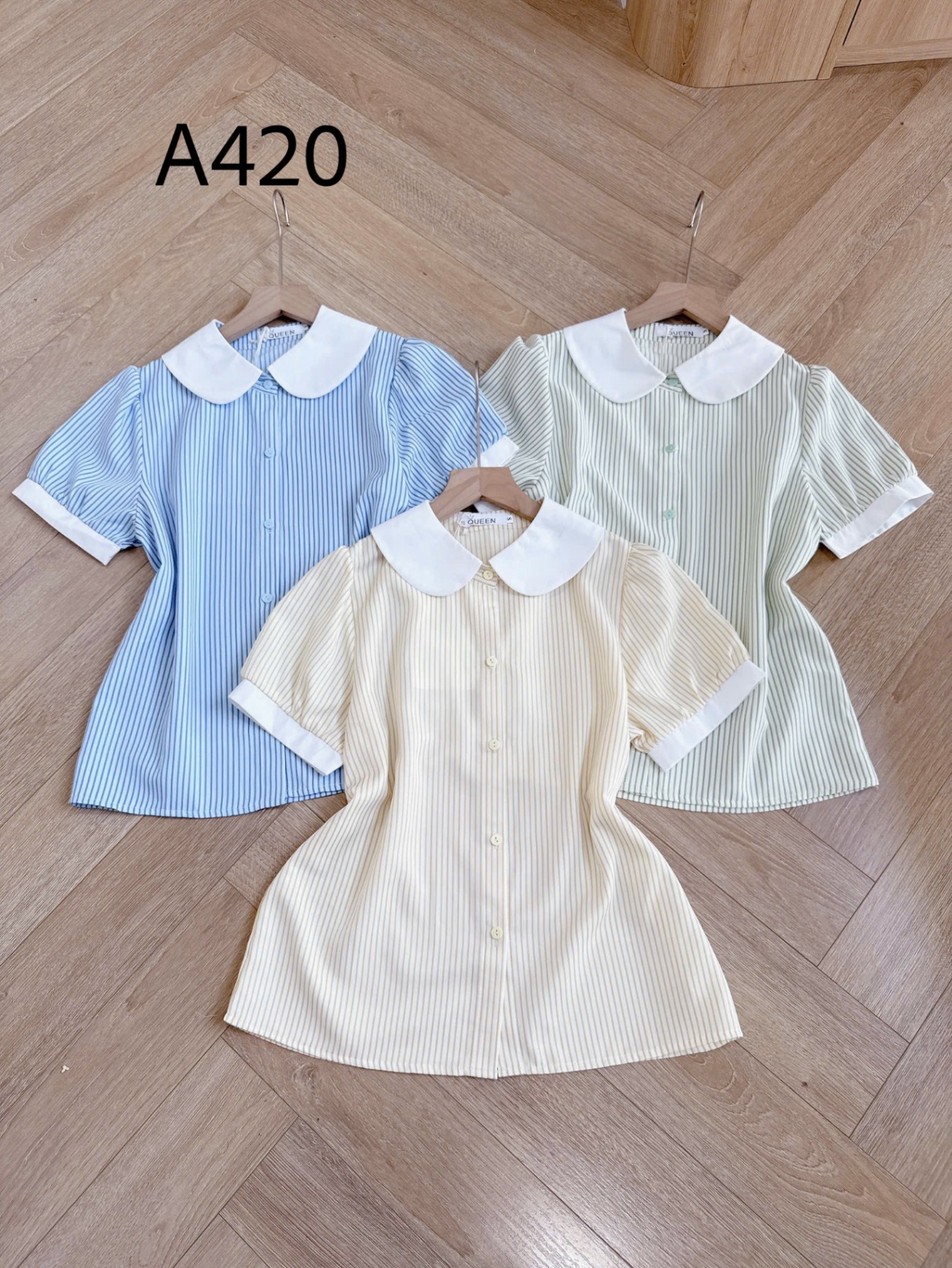 A420 Áo sơ mi kẻ cổ tròn
