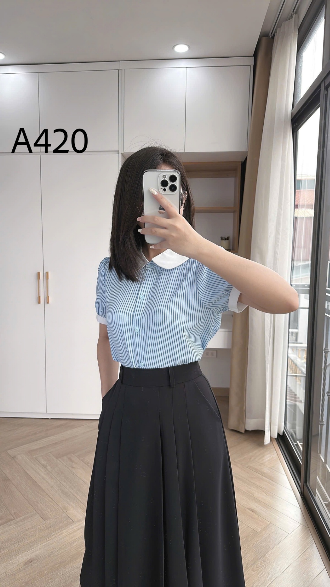 A420 Áo sơ mi kẻ cổ tròn