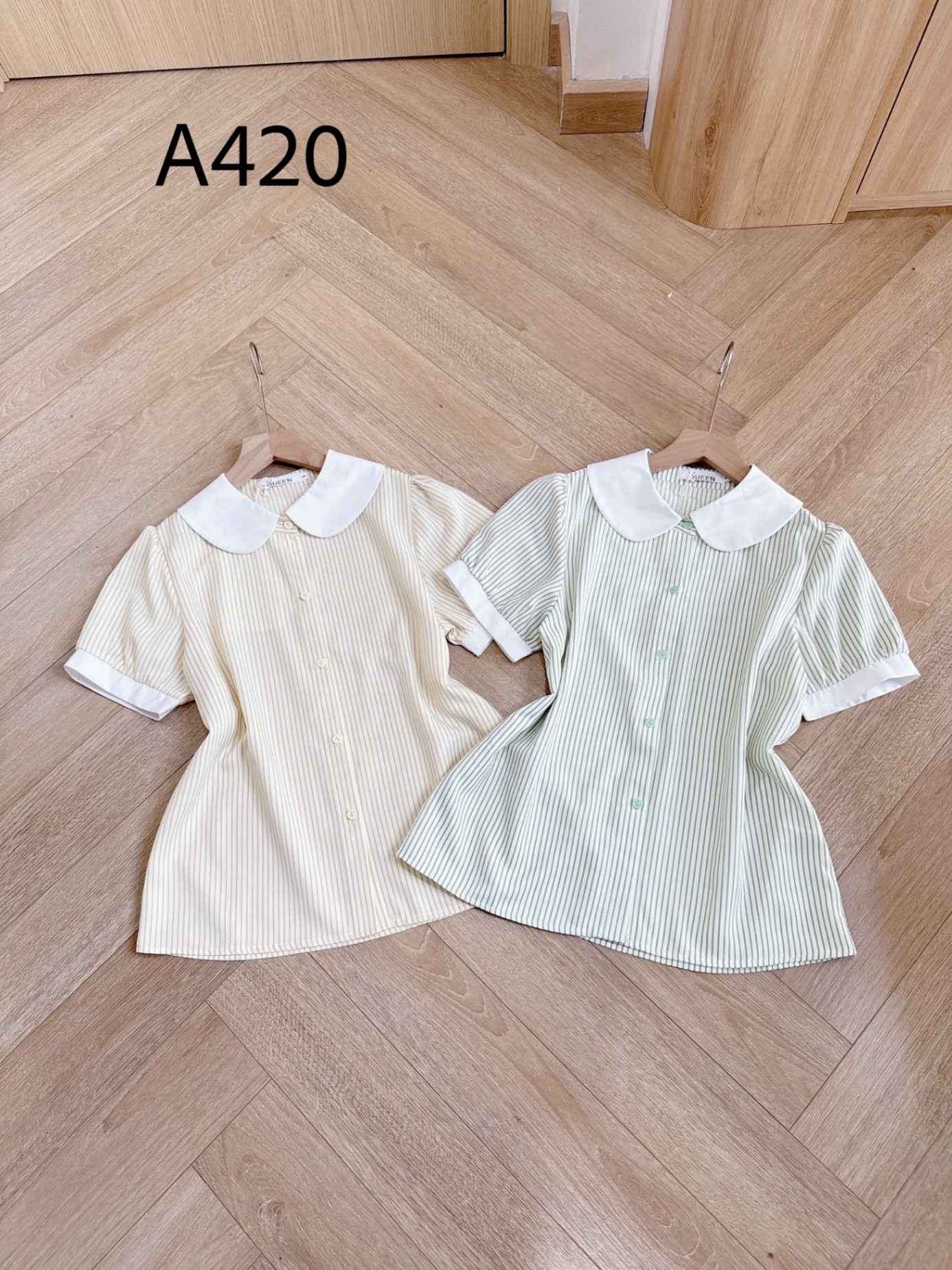 A420 Áo sơ mi kẻ cổ tròn