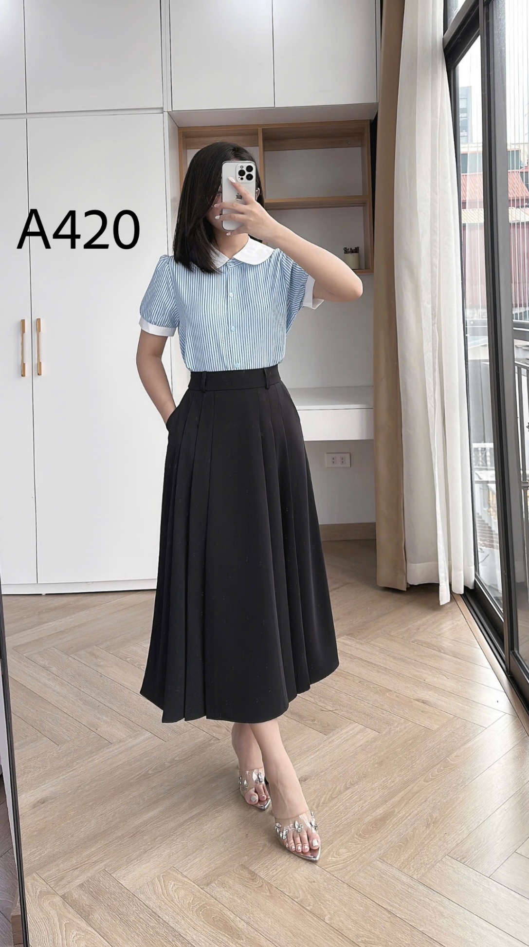 A420 Áo sơ mi kẻ cổ tròn