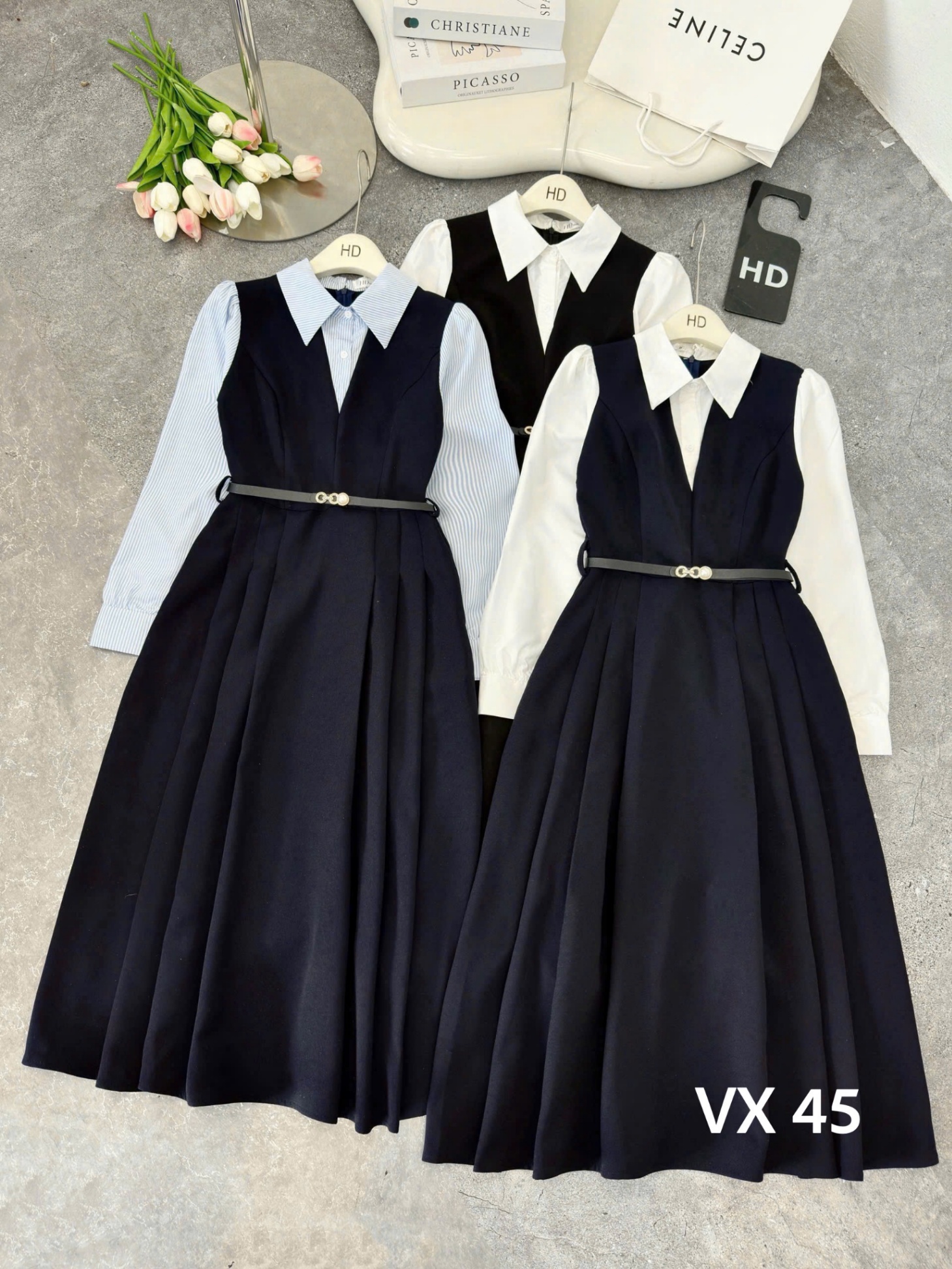 VX45 Váy liền phối sơ mi