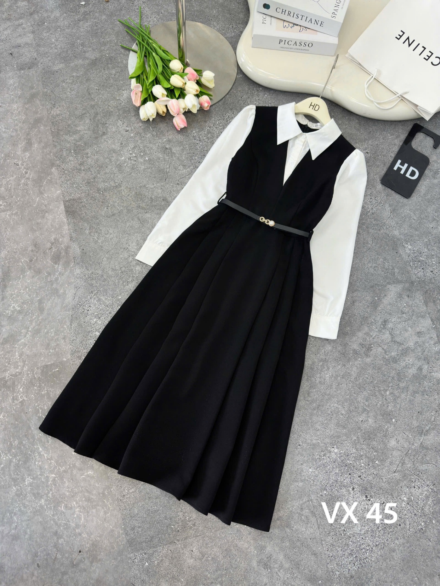 VX45 Váy liền phối sơ mi