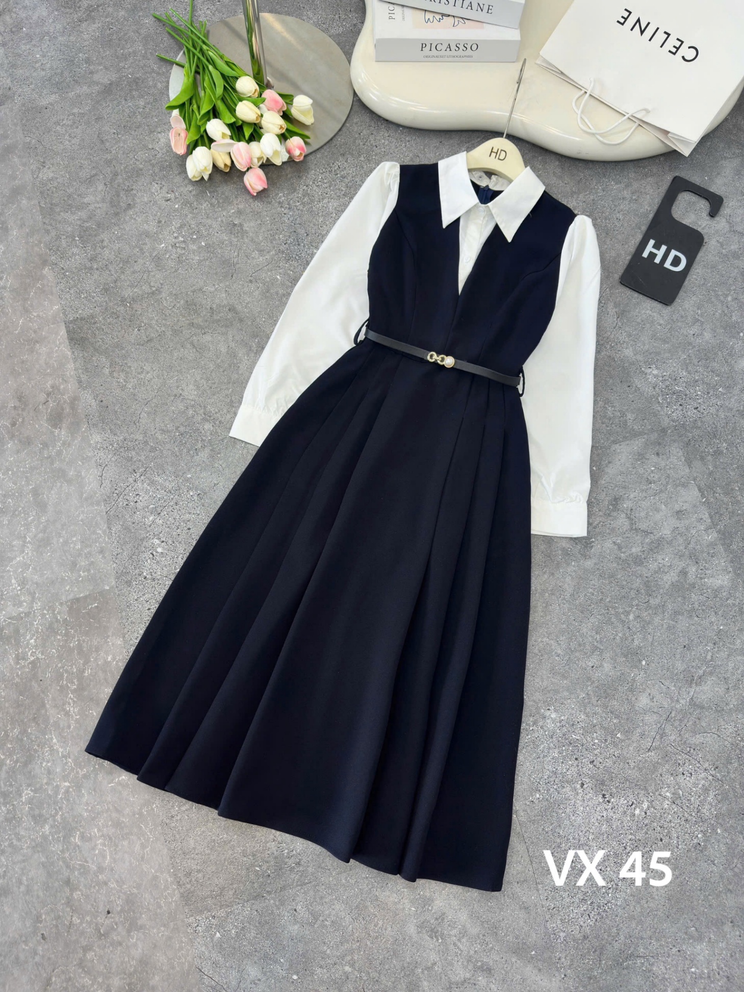 VX45 Váy liền phối sơ mi
