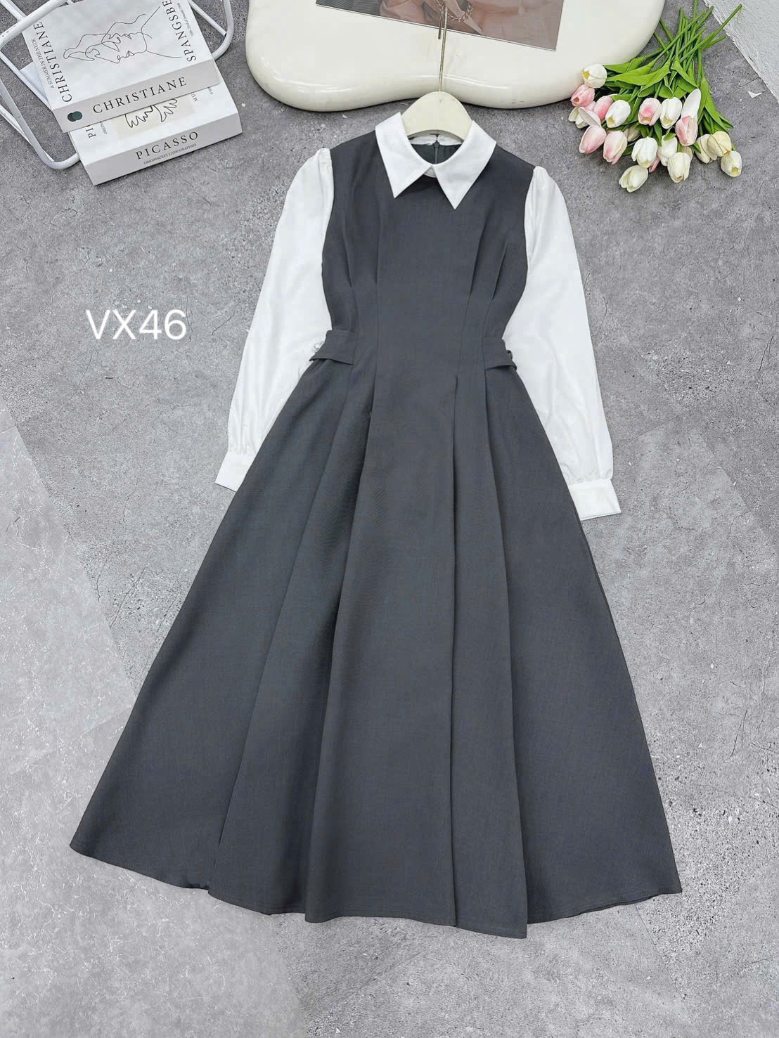 VX46 váy ly eo cổ đức