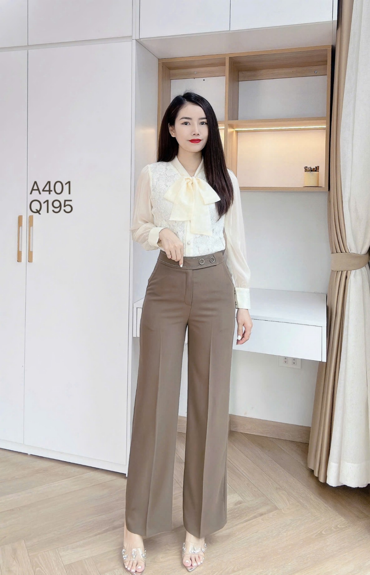 Q195 quần xuông 2 cúc viền chỉ