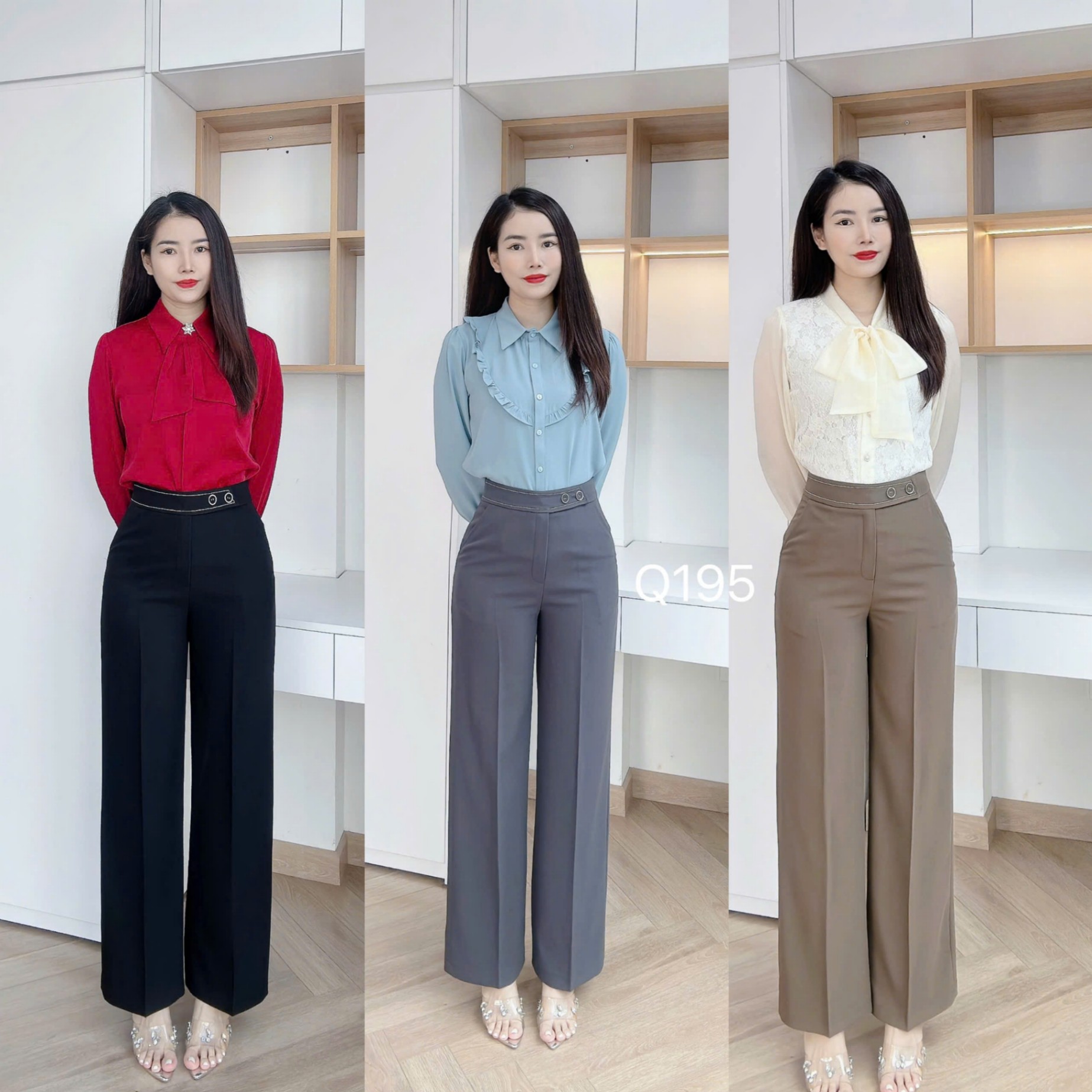 Q195 quần xuông 2 cúc viền chỉ