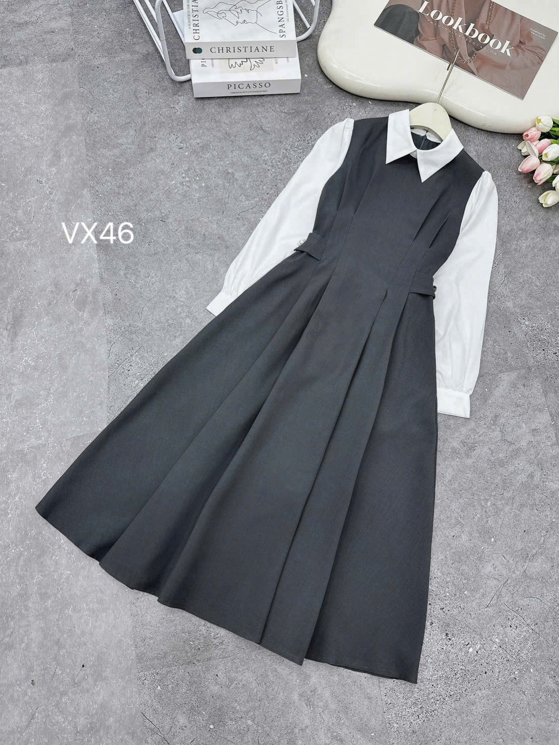 VX46 váy ly eo cổ đức