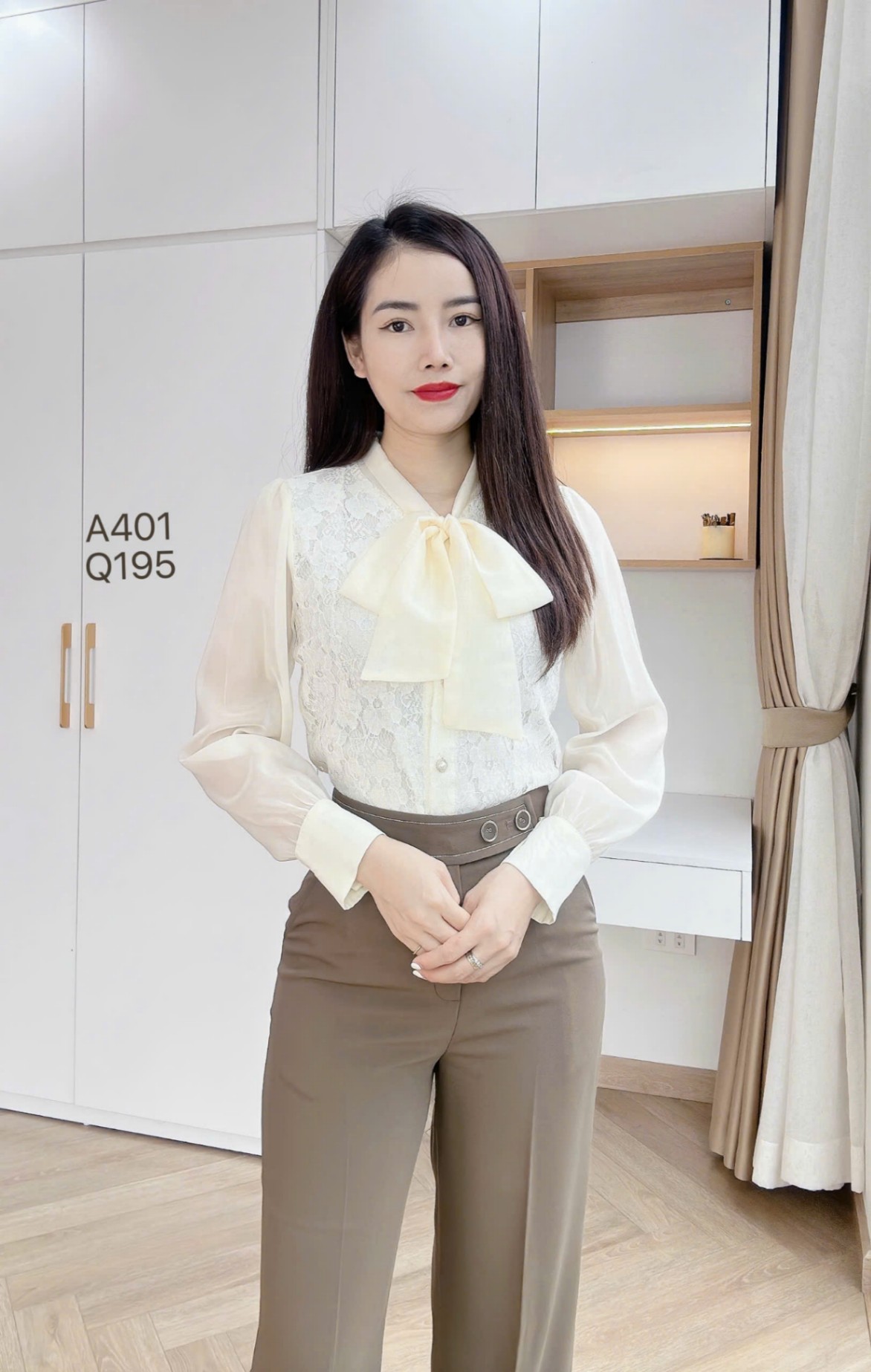 Q195 quần xuông 2 cúc viền chỉ