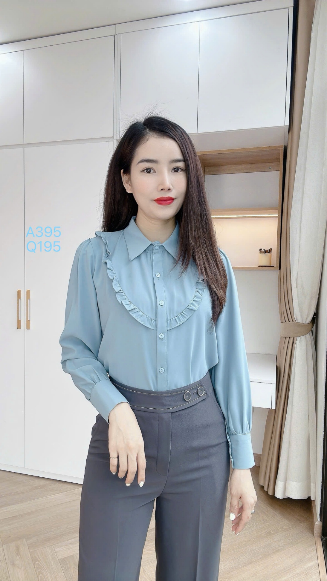 Q195 quần xuông 2 cúc viền chỉ