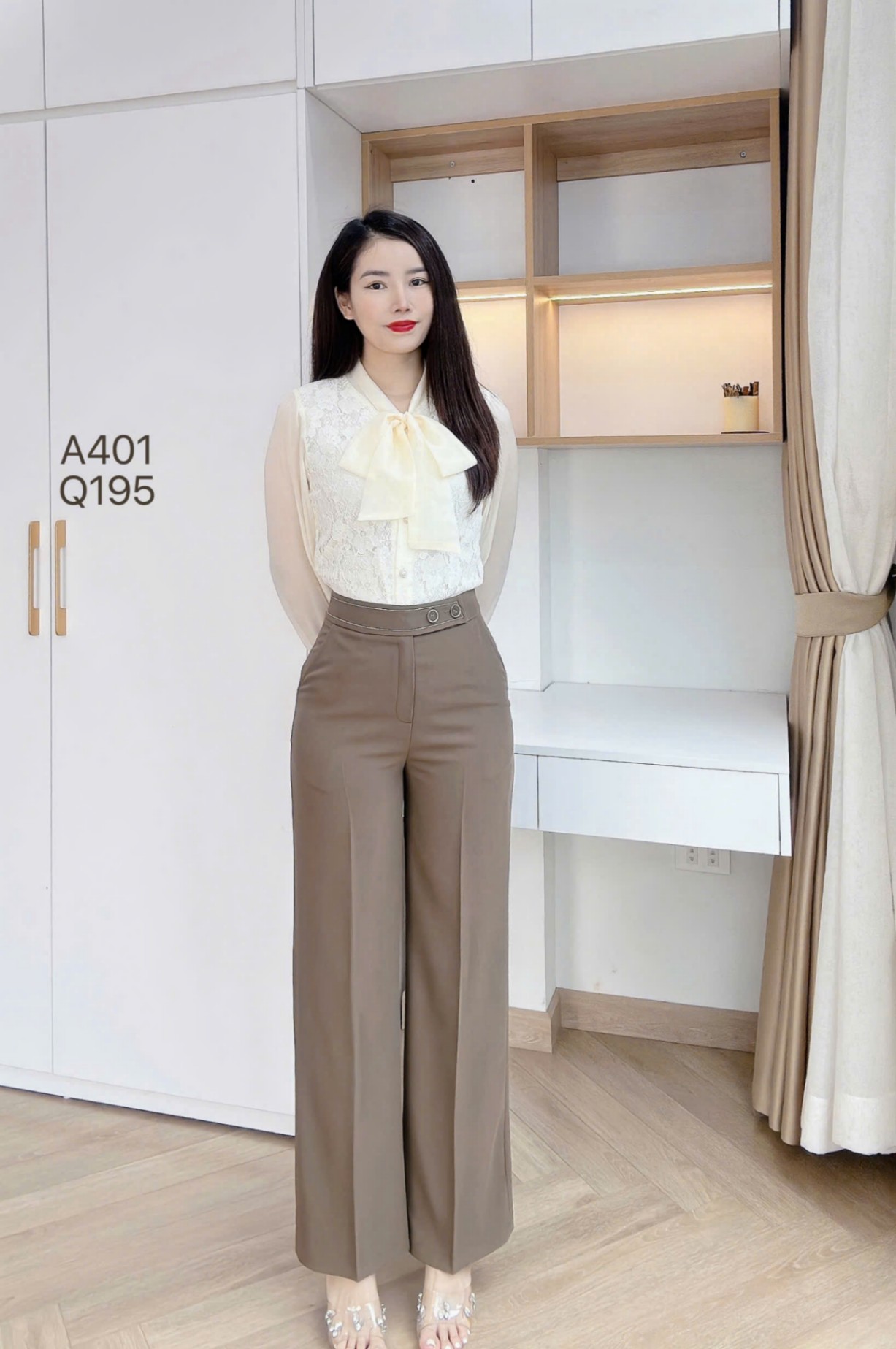 Q195 quần xuông 2 cúc viền chỉ