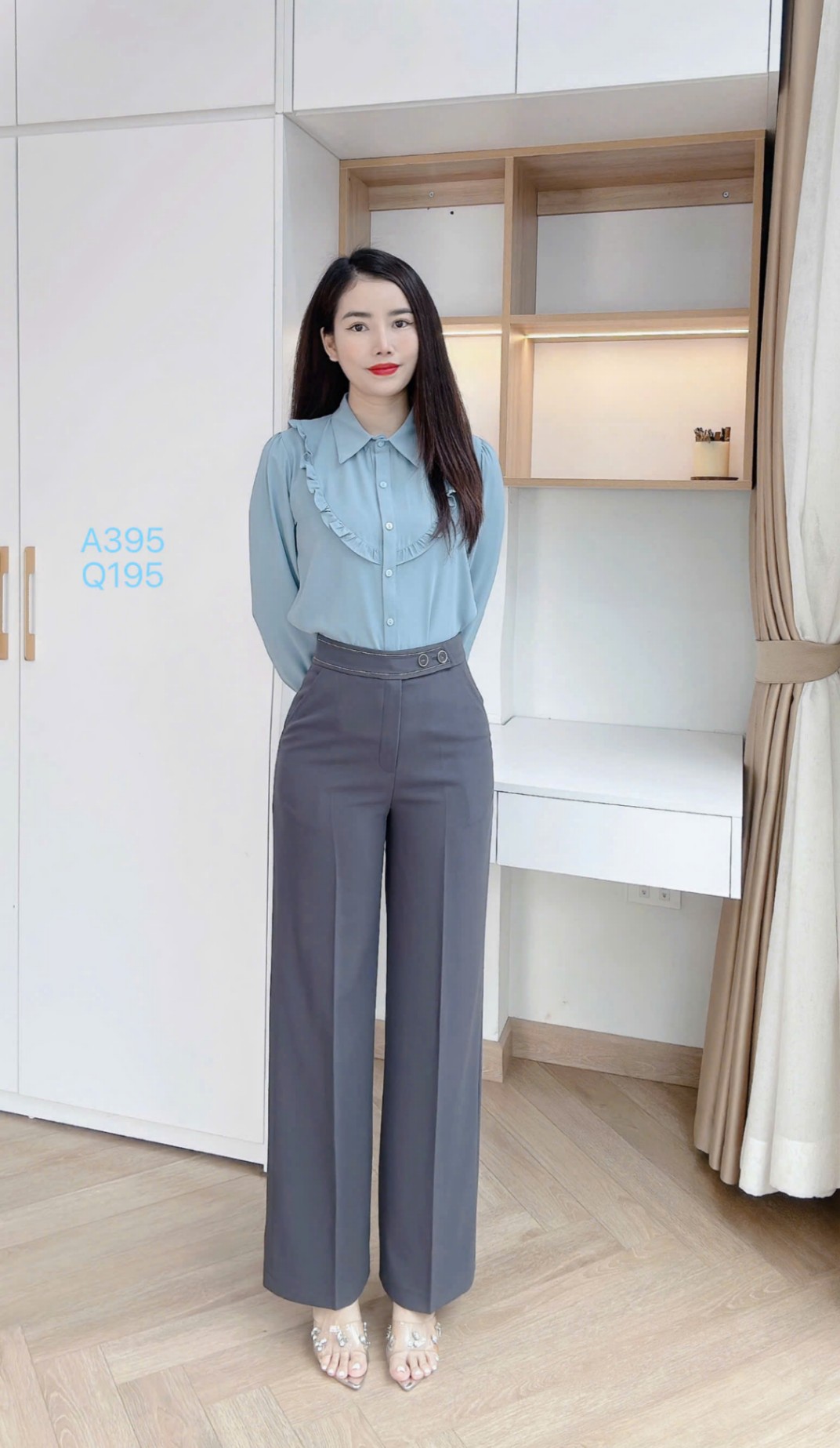 Q195 quần xuông 2 cúc viền chỉ