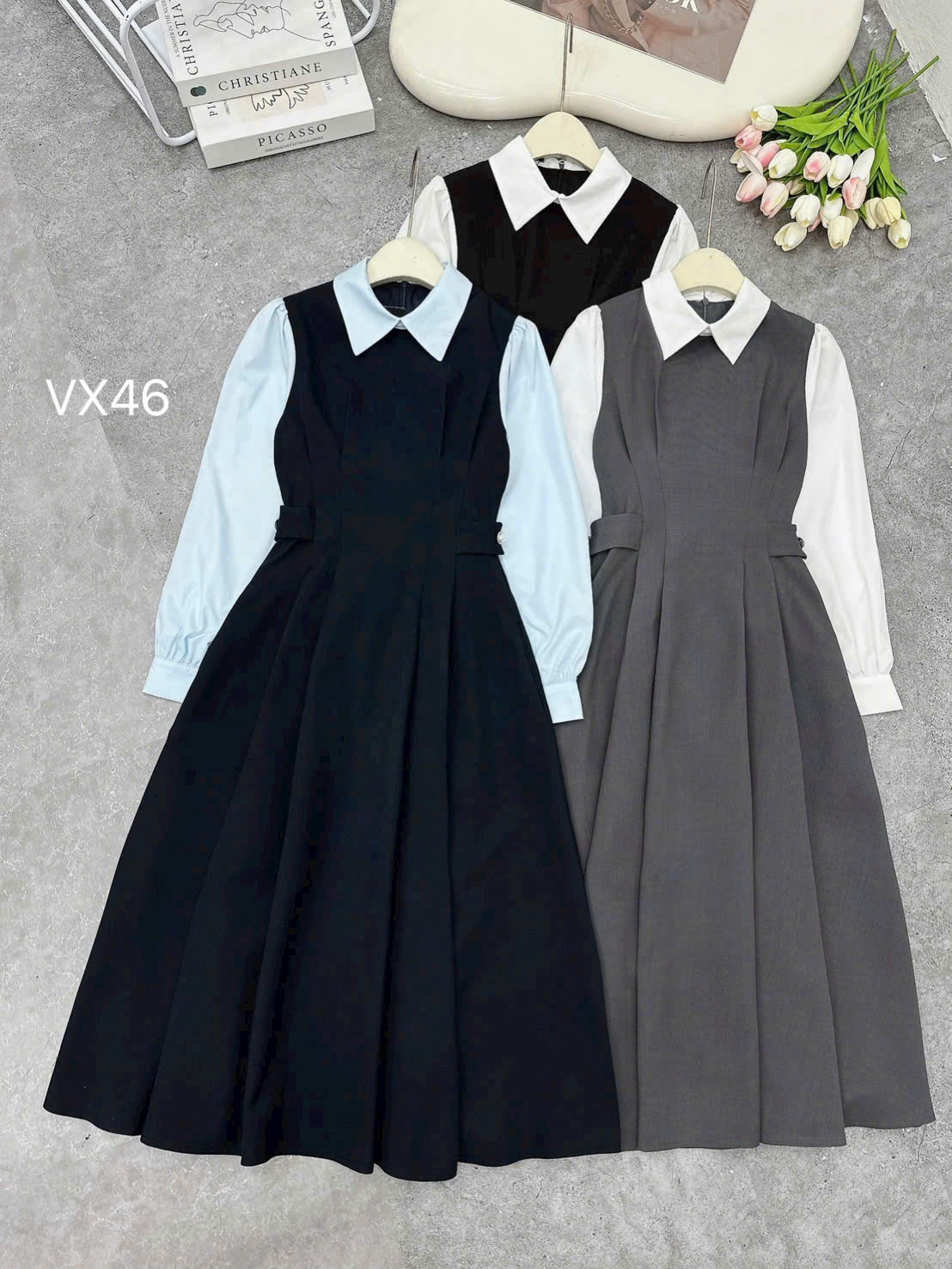 VX46 váy ly eo cổ đức