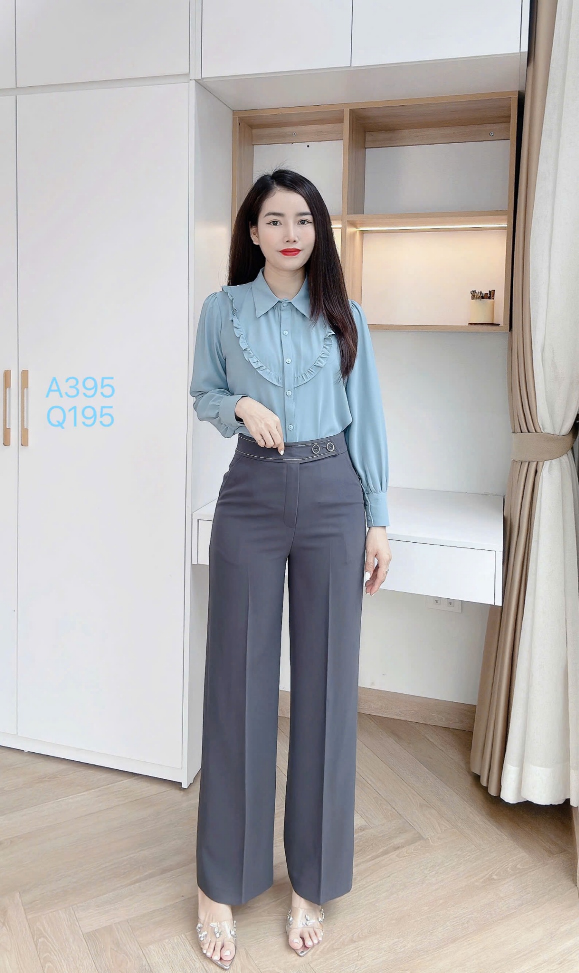 Q195 quần xuông 2 cúc viền chỉ