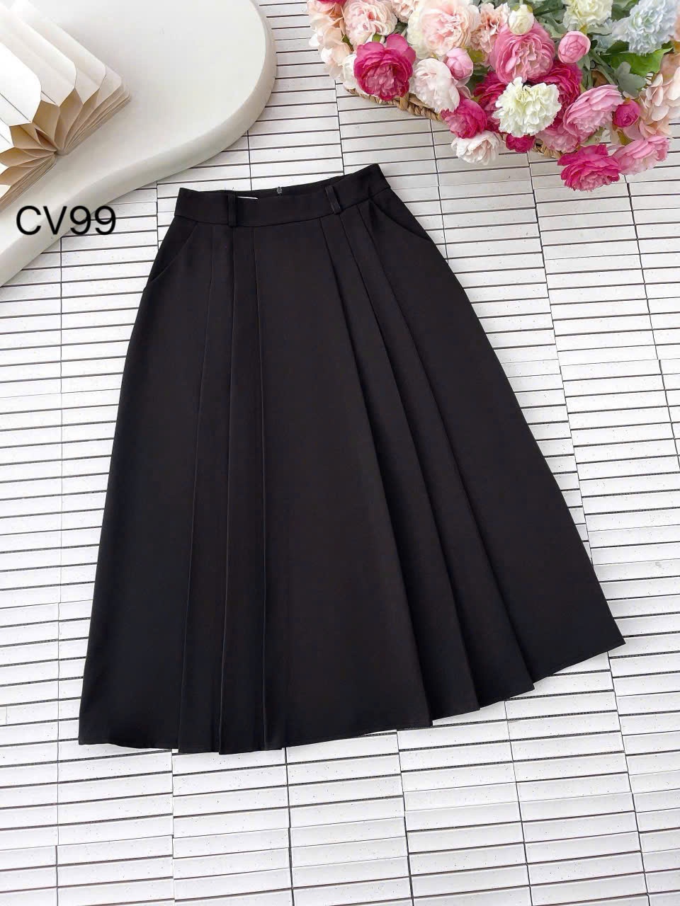 CV99 Chân váy xòe xếp ly dài 83cm
