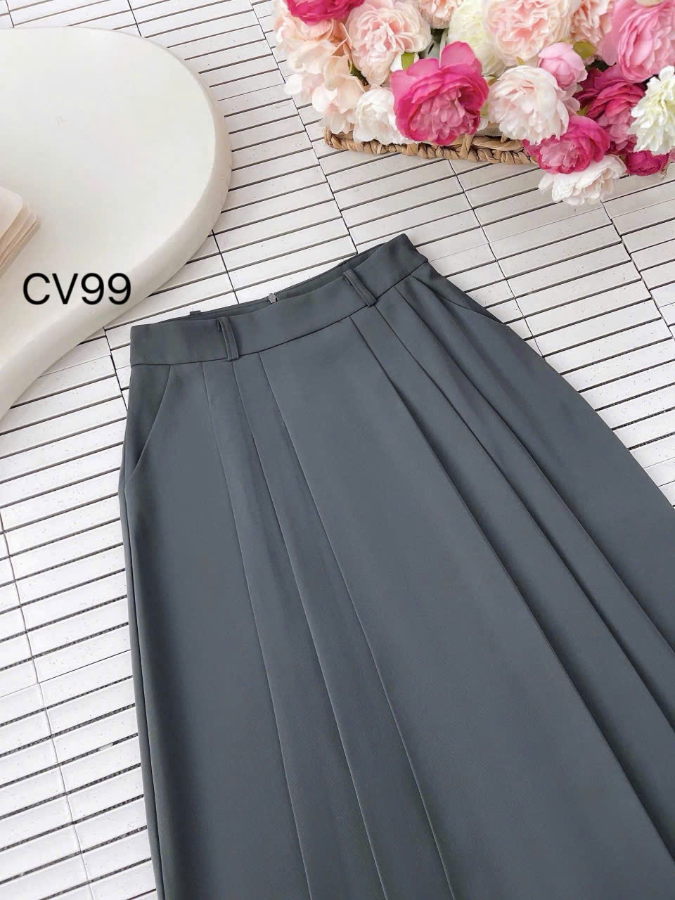CV99 Chân váy xòe xếp ly dài 83cm