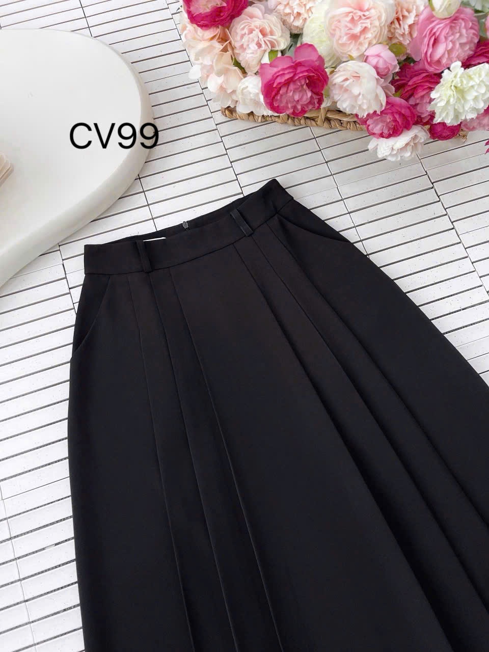CV99 Chân váy xòe xếp ly dài 83cm