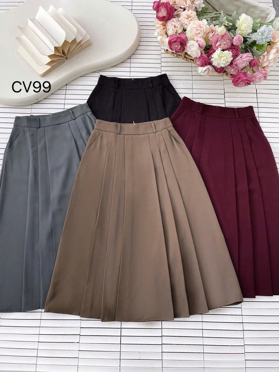 CV99 Chân váy xòe xếp ly dài 83cm